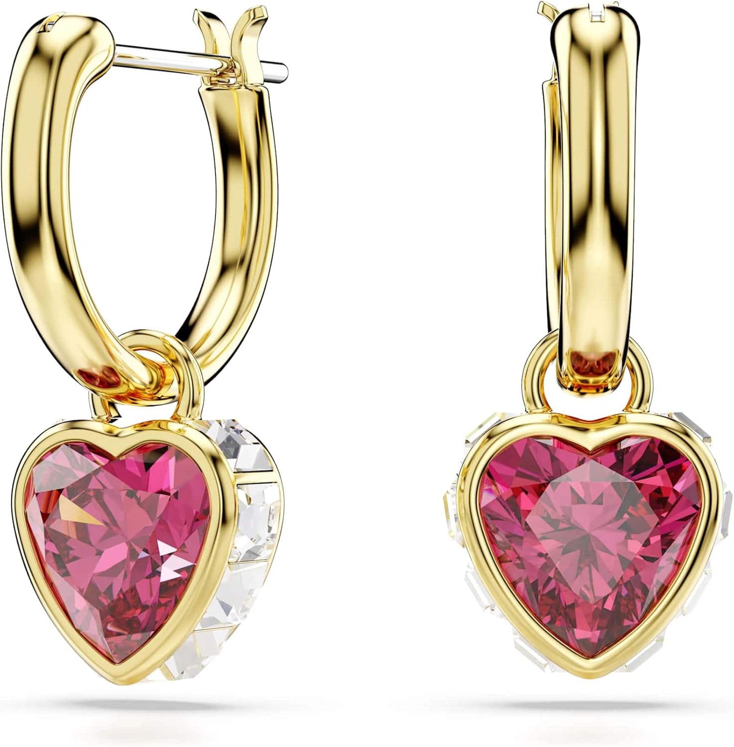 Swarovski Chroma Drop Earrings, Red Heart Shaped Crystals in a Gold-Tone Plated Setting