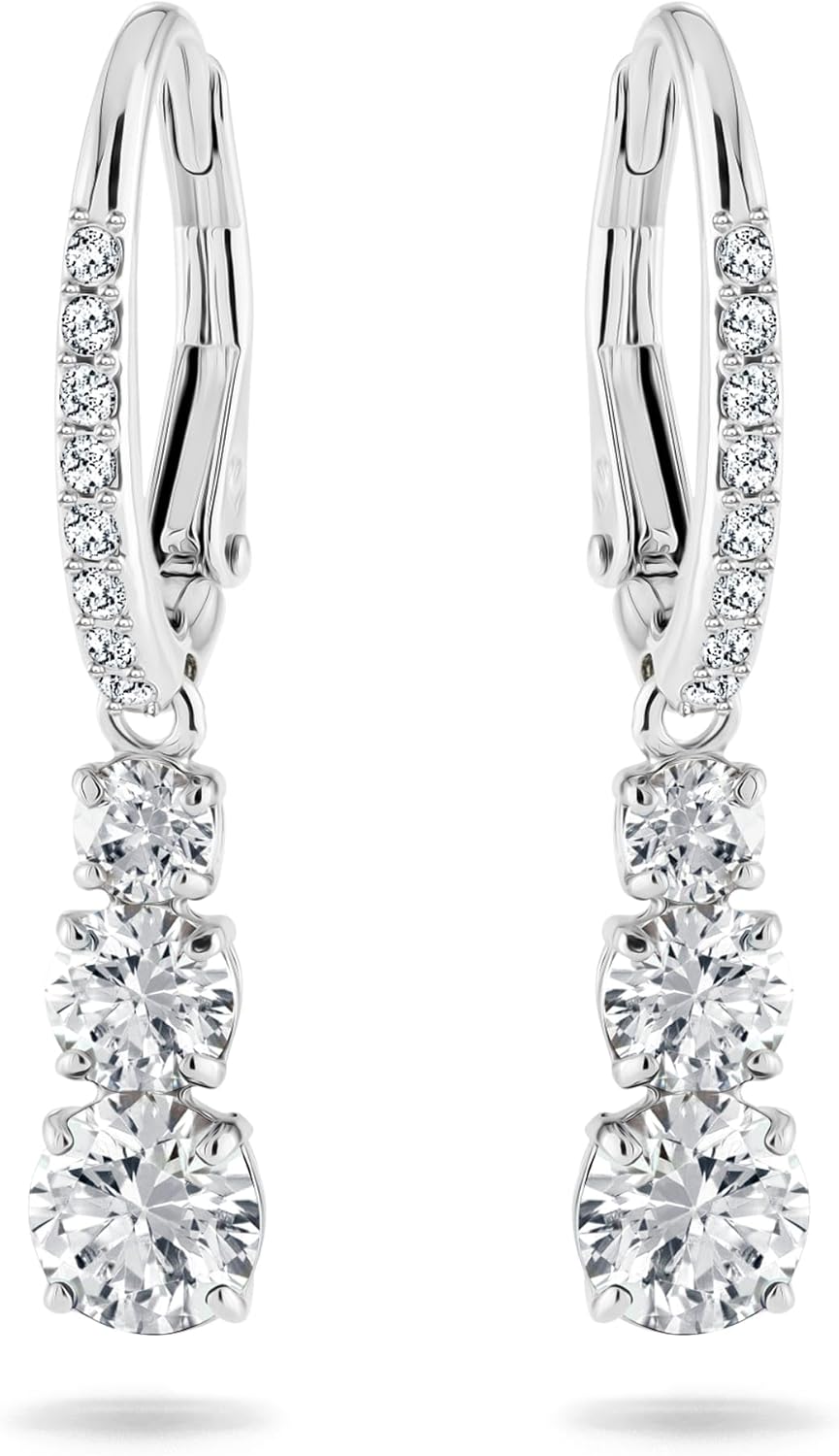 Swarovski Stilla Attract Collection, Earrings, Necklace and Ring, White Crystals in a Rhodium Plated Setting