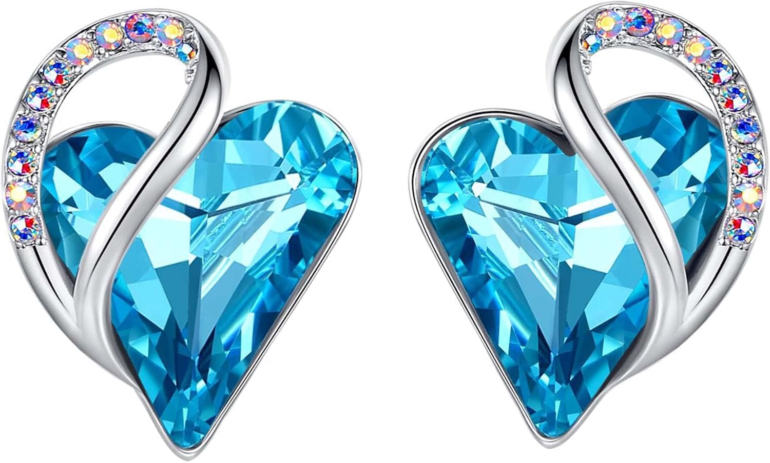 Leafael Infinity Love Heart Birthstone Earrings for Women, Crystal Stud Earrings with Healing Stones, Allergy-Free Jewelry for Women with Gift Box, Silver-tone Birthstone Crystals Earrings