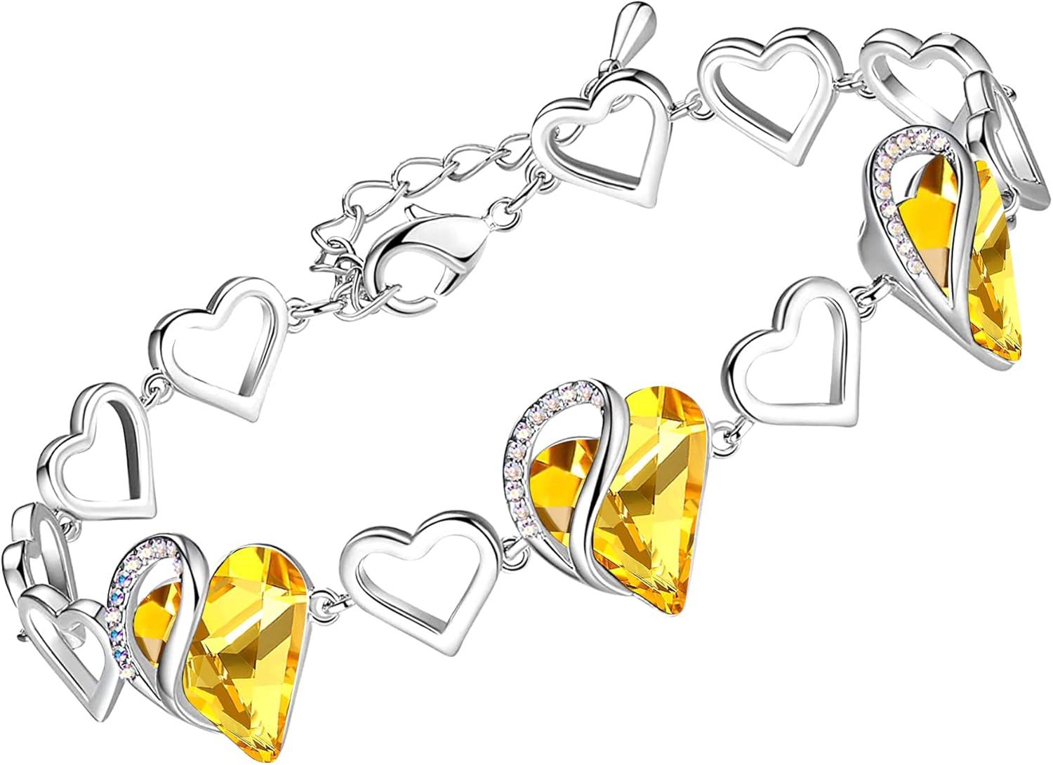 Leafael Infinity Love Heart Bracelet, Birthstone Bracelets For Women with Healing Crystals, Allergy-Free Jewellery for Women with Gift Box, Silver-Tone Link Charm Bracelet, 7-inch chain 2-inch Extender