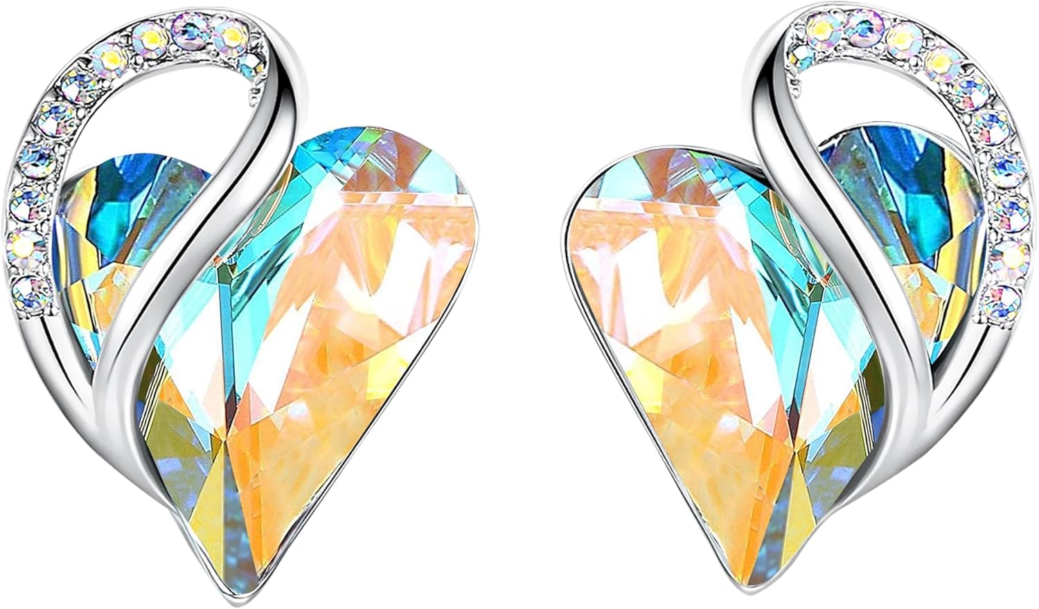 Leafael Infinity Love Heart Birthstone Earrings for Women, Crystal Stud Earrings with Healing Stones, Allergy-Free Jewelry for Women with Gift Box, Silver-tone Birthstone Crystals Earrings