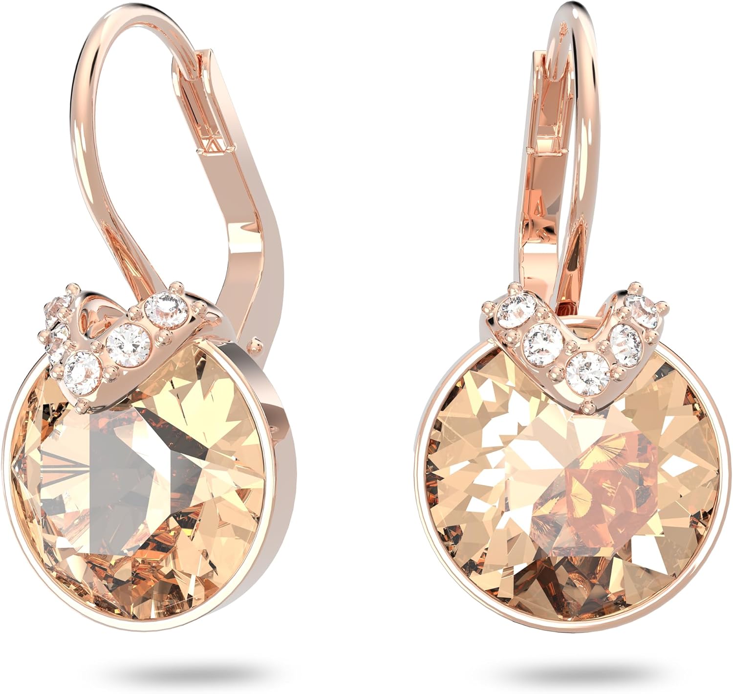 Swarovski Bella V Drop Earrings Collection, White, Gray or Gold Round Cut Crystals in a Rhodium or Rose Gold-Tone Plated Setting