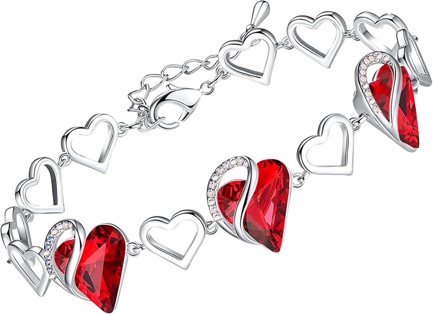 Leafael Infinity Love Heart Bracelet, Birthstone Bracelets For Women with Healing Crystals, Allergy-Free Jewellery for Women with Gift Box, Silver-Tone Link Charm Bracelet, 7-inch chain 2-inch Extender