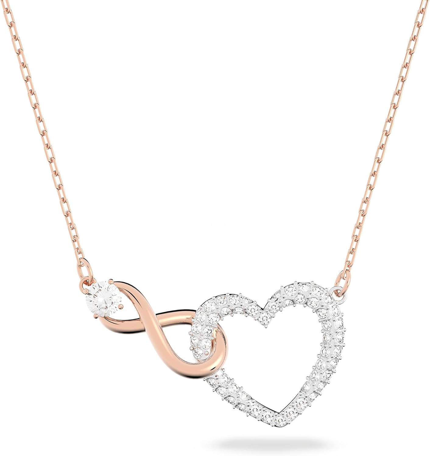 Swarovski Hyperbola Pendant and Necklace Collection, Infinity, Twist and Heart Shapes, White Crystals in a Mixed Metal, Rhodium or Rose Gold-Tone Plated Setting