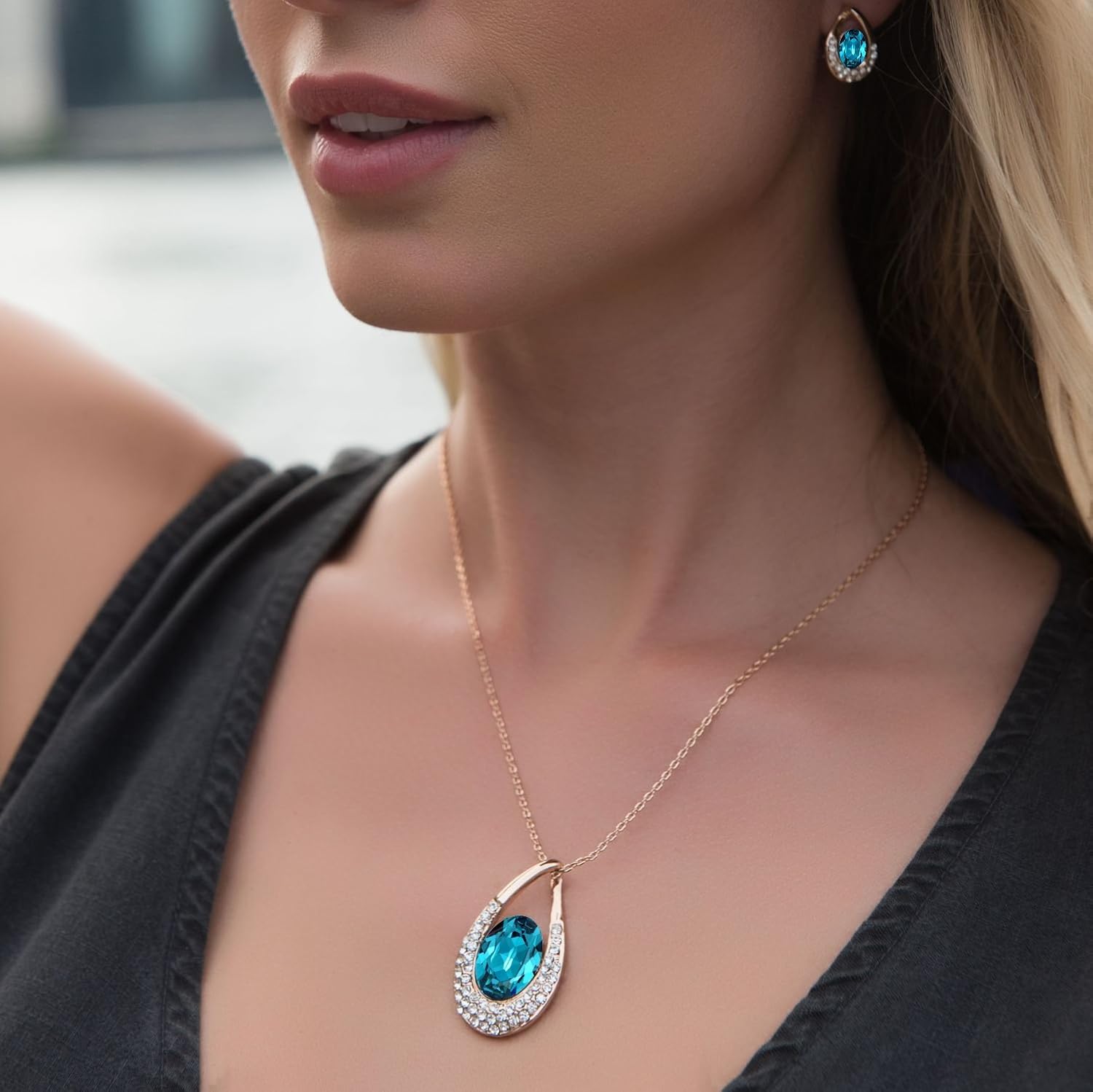 Leafael [Presented by Miss New York] Angel's Teardrop Made with Swarovski Crystals Zircon Jewelry Set Earrings Necklace