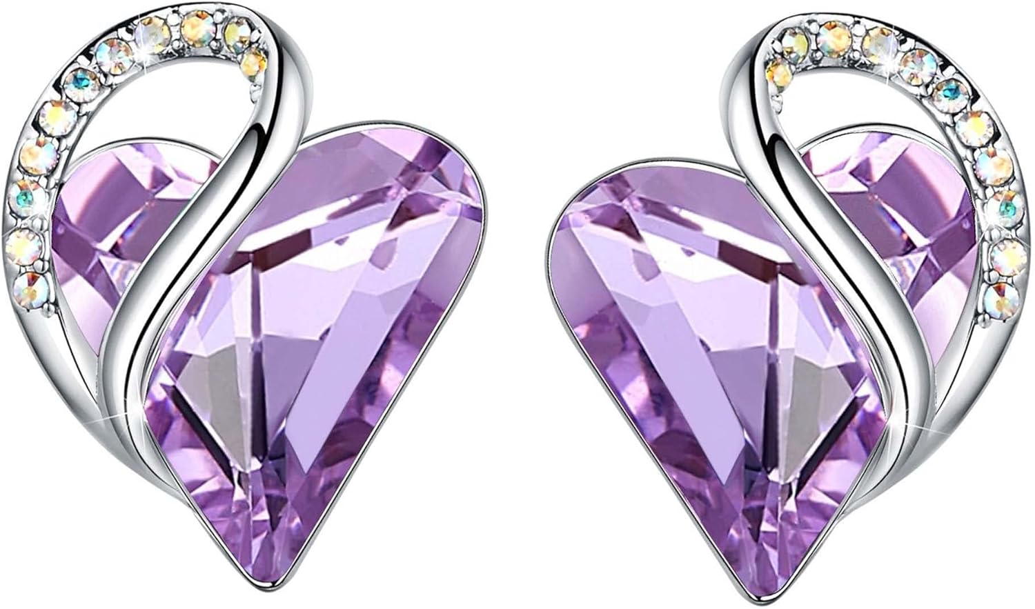 Leafael Infinity Love Heart Birthstone Earrings for Women, Crystal Stud Earrings with Healing Stones, Allergy-Free Jewelry for Women with Gift Box, Silver-tone Birthstone Crystals Earrings