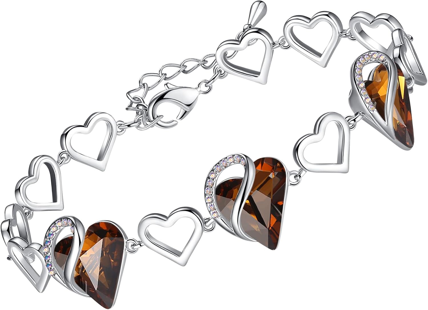 Leafael Infinity Love Heart Bracelet, Birthstone Bracelets For Women with Healing Crystals, Allergy-Free Jewellery for Women with Gift Box, Silver-Tone Link Charm Bracelet, 7-inch chain 2-inch Extender