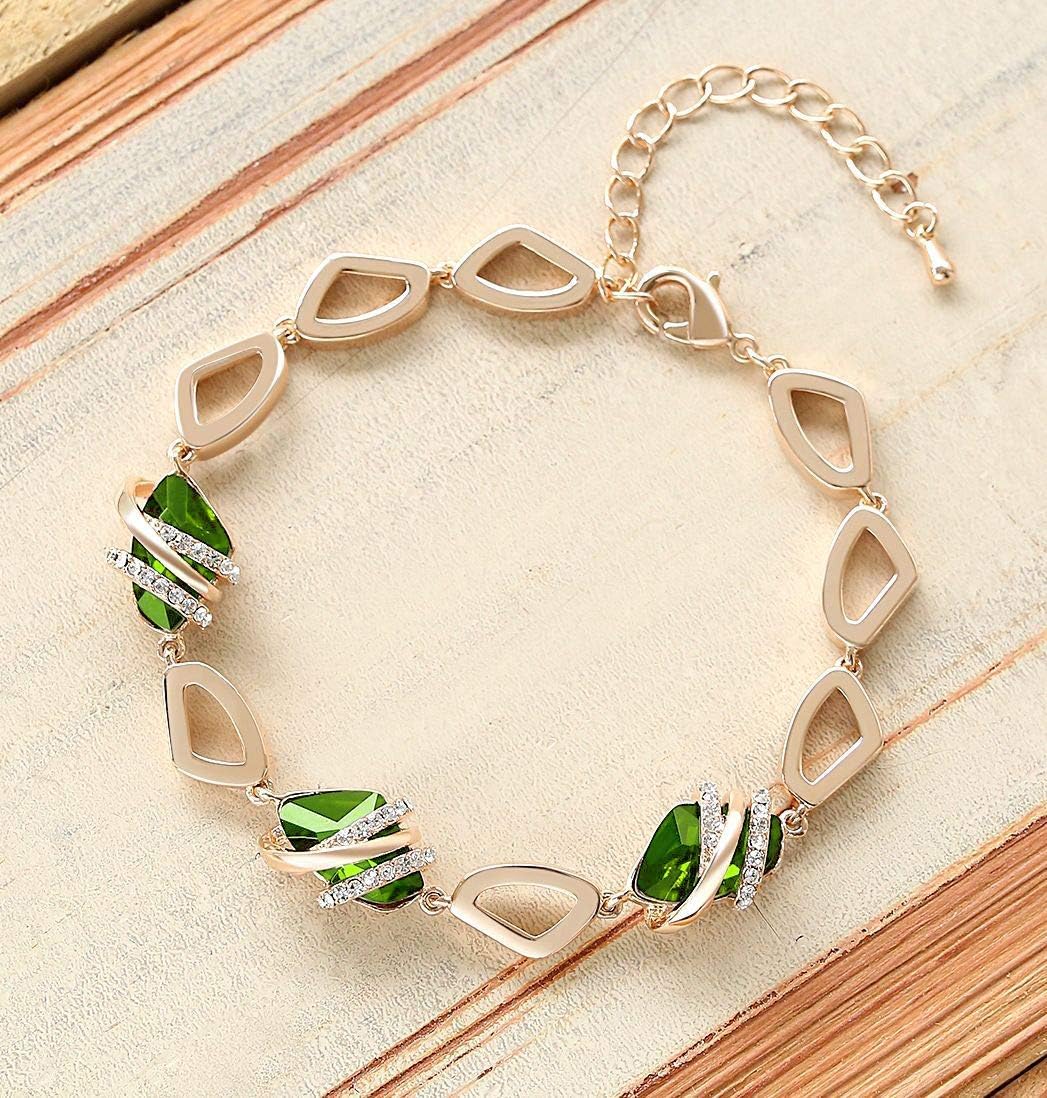 Leafael Wishstone Crystal Link Charm Bracelet, Birthstone Bracelets with Healing Crystals, Allergy-Free Jewellery for Women with Gift Box, Silver-Tone or Rose Gold Plated Bracelets For Women