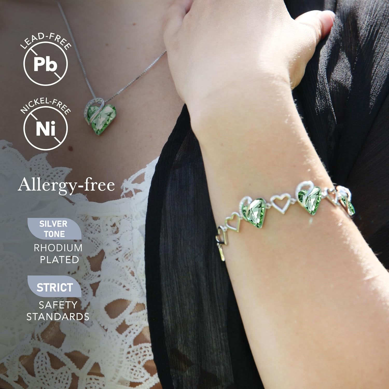 Leafael Infinity Love Heart Bracelet, Birthstone Bracelets For Women with Healing Crystals, Allergy-Free Jewellery for Women with Gift Box, Silver-Tone Link Charm Bracelet, 7-inch chain 2-inch Extender