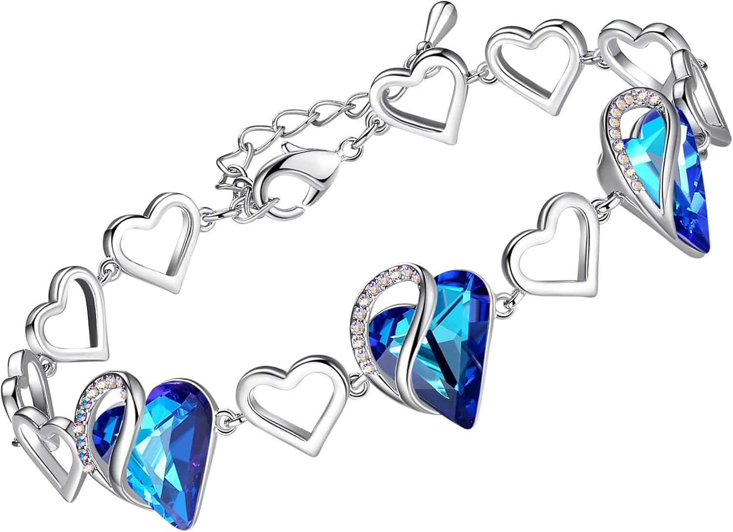 Leafael Infinity Love Heart Bracelet, Birthstone Bracelets For Women with Healing Crystals, Allergy-Free Jewellery for Women with Gift Box, Silver-Tone Link Charm Bracelet, 7-inch chain 2-inch Extender