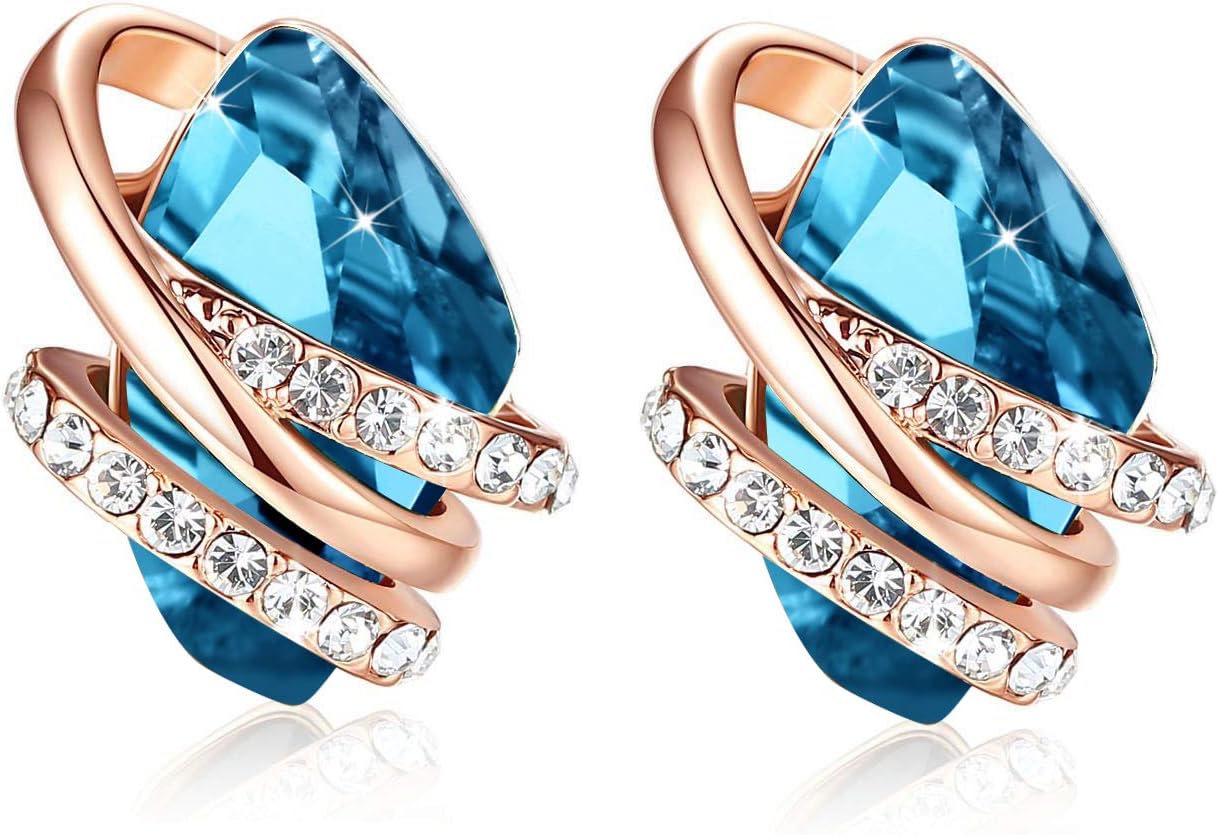 Leafael Infinity Love Heart Birthstone Earrings for Women, Crystal Stud Earrings with Healing Stones, Allergy-Free Jewelry for Women with Gift Box, Silver-tone Birthstone Crystals Earrings