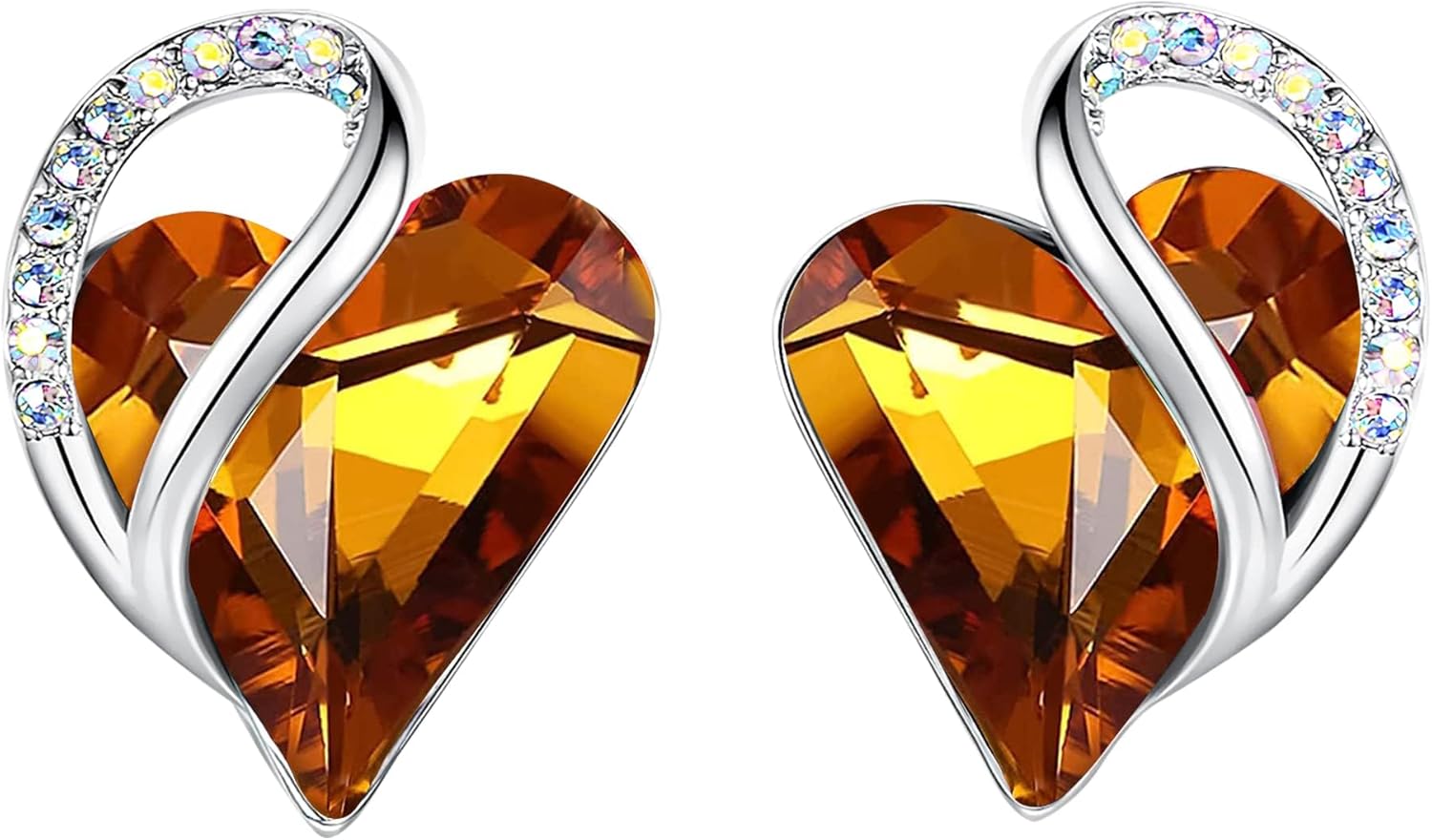 Leafael Infinity Love Heart Birthstone Earrings for Women, Crystal Stud Earrings with Healing Stones, Allergy-Free Jewelry for Women with Gift Box, Silver-tone Birthstone Crystals Earrings