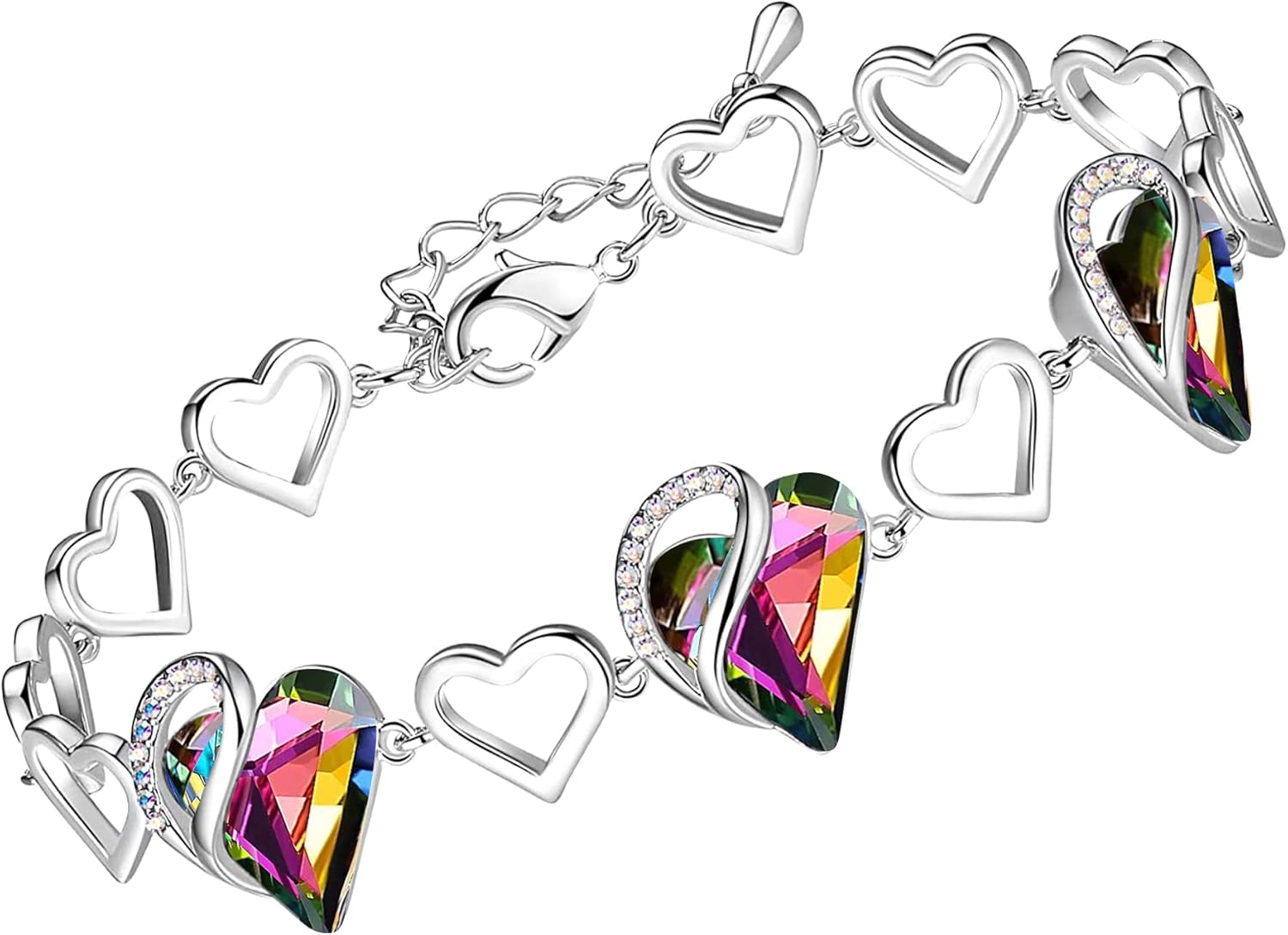 Leafael Infinity Love Heart Bracelet, Birthstone Bracelets For Women with Healing Crystals, Allergy-Free Jewellery for Women with Gift Box, Silver-Tone Link Charm Bracelet, 7-inch chain 2-inch Extender