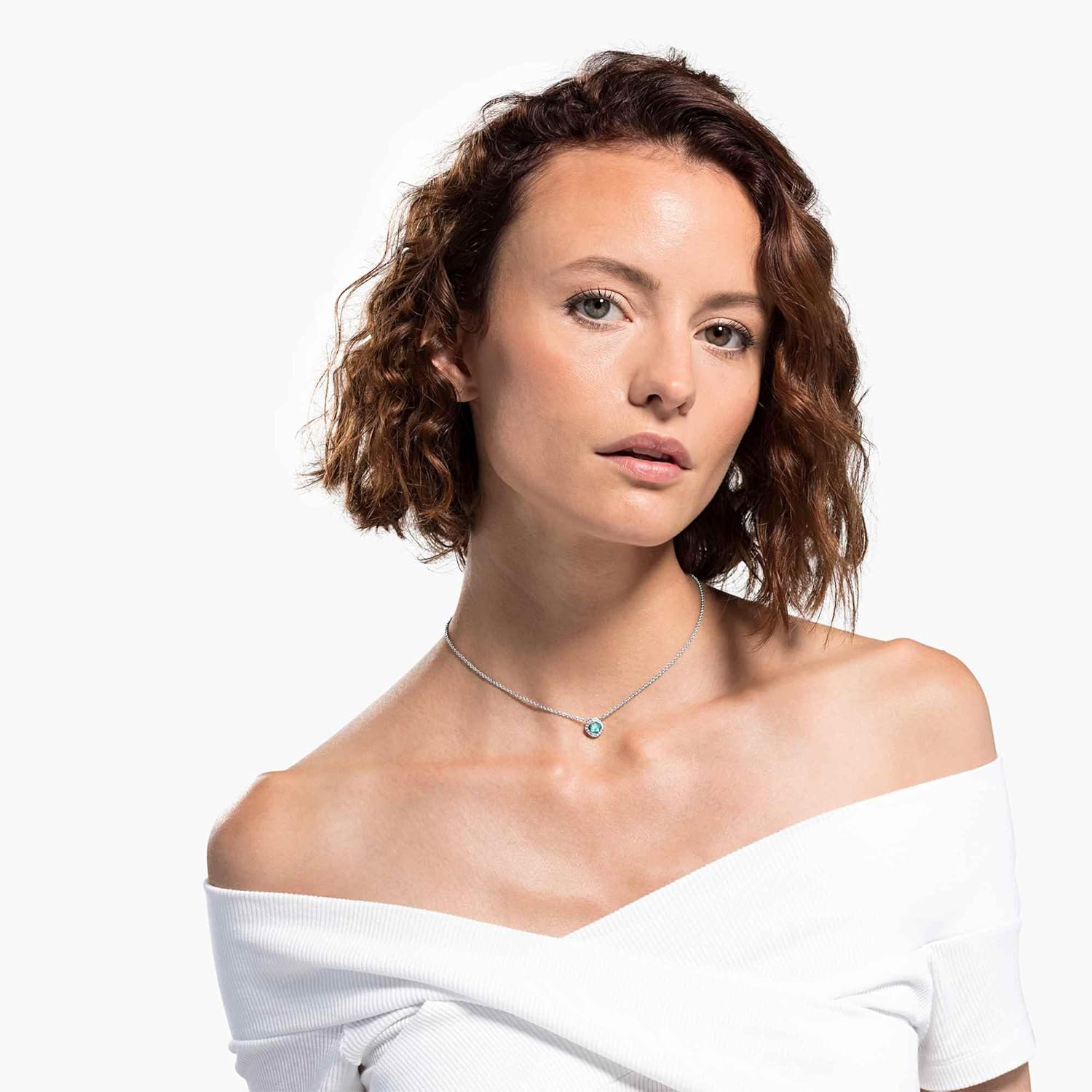 Swarovski Amazon Exclusive Una Angelic Necklace Collection, Square Cut, Blue, Pink or White Crystals in a Rhodium Plated Setting