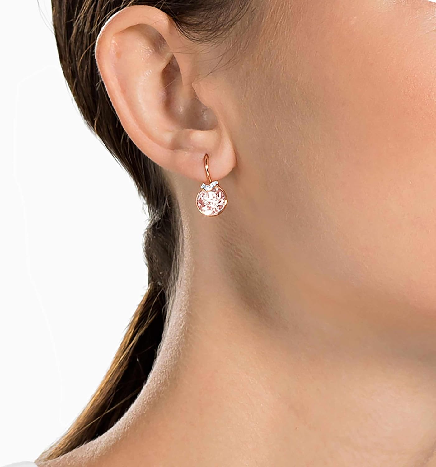 Swarovski Bella V Drop Earrings Collection, White, Gray or Gold Round Cut Crystals in a Rhodium or Rose Gold-Tone Plated Setting