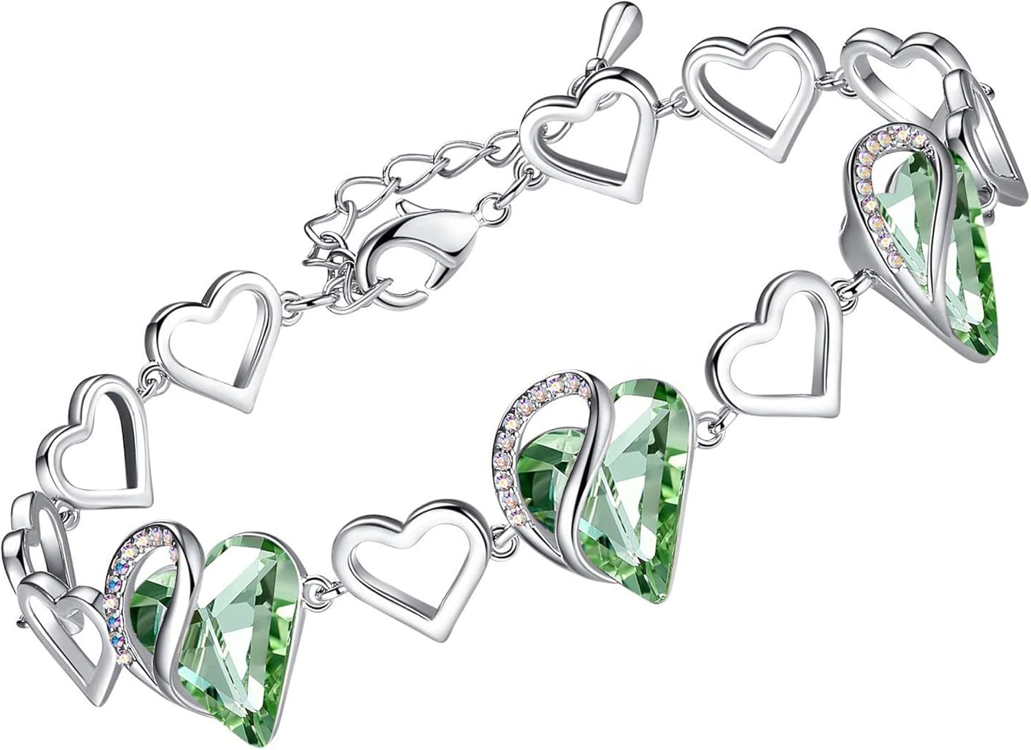 Leafael Infinity Love Heart Bracelet, Birthstone Bracelets For Women with Healing Crystals, Allergy-Free Jewellery for Women with Gift Box, Silver-Tone Link Charm Bracelet, 7-inch chain 2-inch Extender