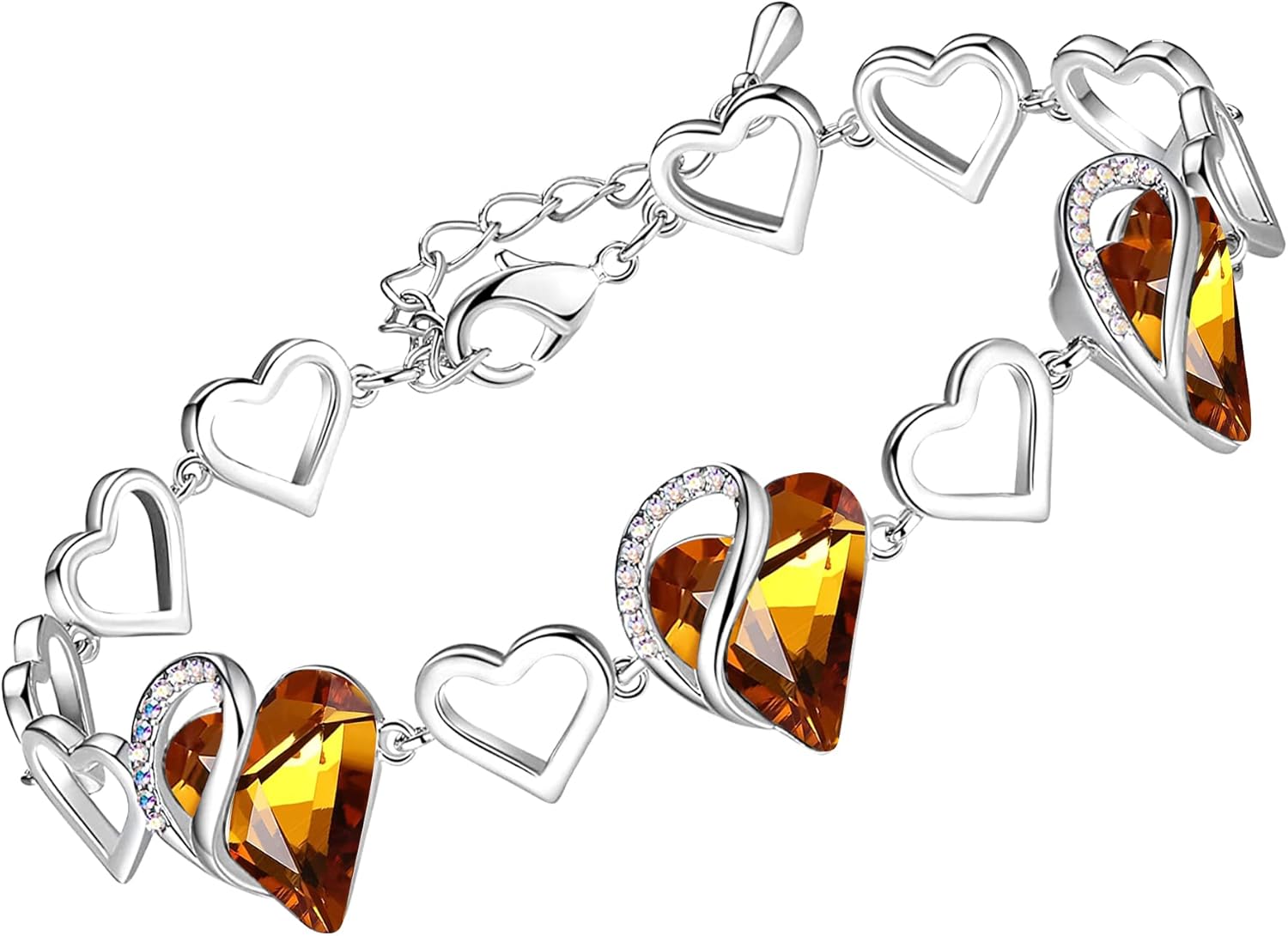 Leafael Infinity Love Heart Bracelet, Birthstone Bracelets For Women with Healing Crystals, Allergy-Free Jewellery for Women with Gift Box, Silver-Tone Link Charm Bracelet, 7-inch chain 2-inch Extender