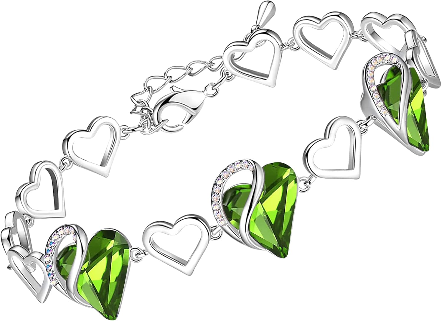 Leafael Infinity Love Heart Bracelet, Birthstone Bracelets For Women with Healing Crystals, Allergy-Free Jewellery for Women with Gift Box, Silver-Tone Link Charm Bracelet, 7-inch chain 2-inch Extender