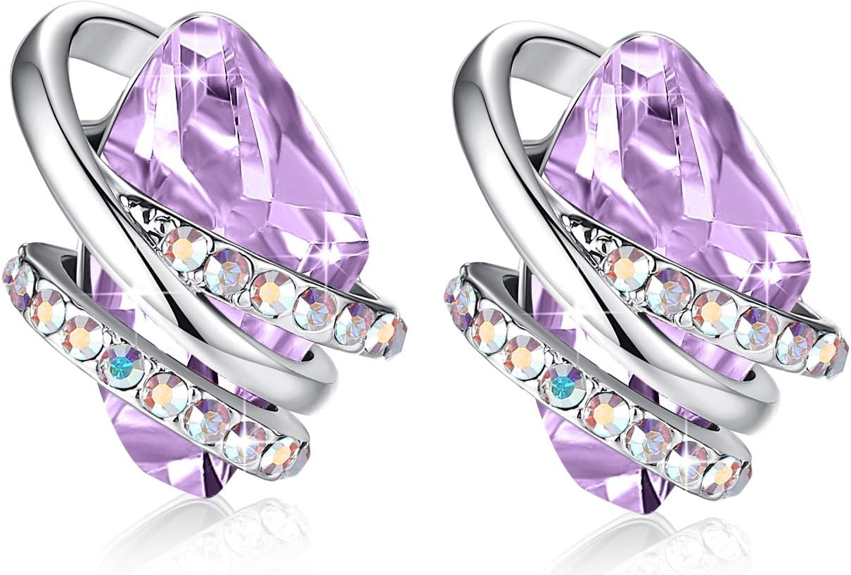 Leafael Infinity Love Heart Birthstone Earrings for Women, Crystal Stud Earrings with Healing Stones, Allergy-Free Jewelry for Women with Gift Box, Silver-tone Birthstone Crystals Earrings