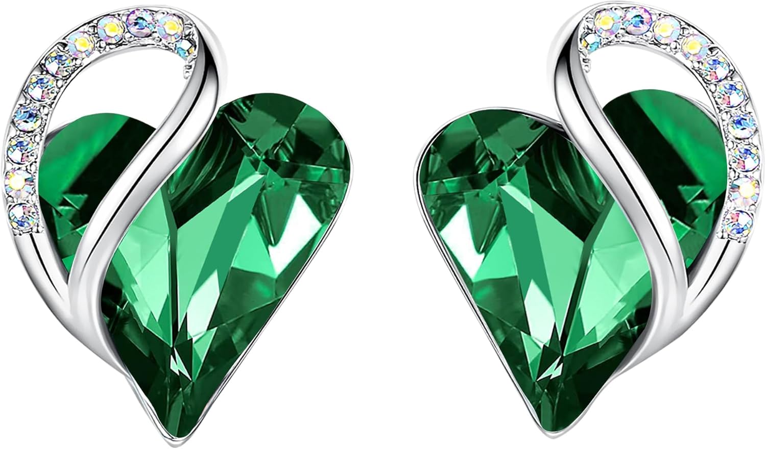 Leafael Infinity Love Heart Birthstone Earrings for Women, Crystal Stud Earrings with Healing Stones, Allergy-Free Jewelry for Women with Gift Box, Silver-tone Birthstone Crystals Earrings