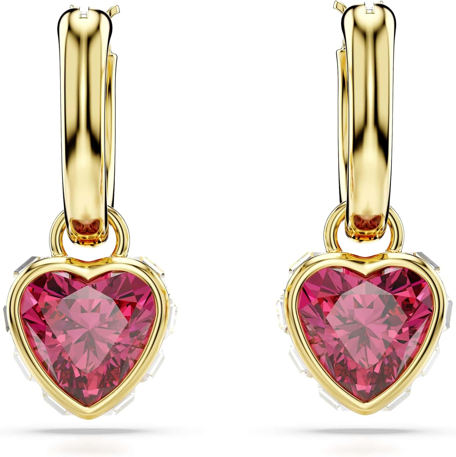 Swarovski Chroma Drop Earrings, Red Heart Shaped Crystals in a Gold-Tone Plated Setting
