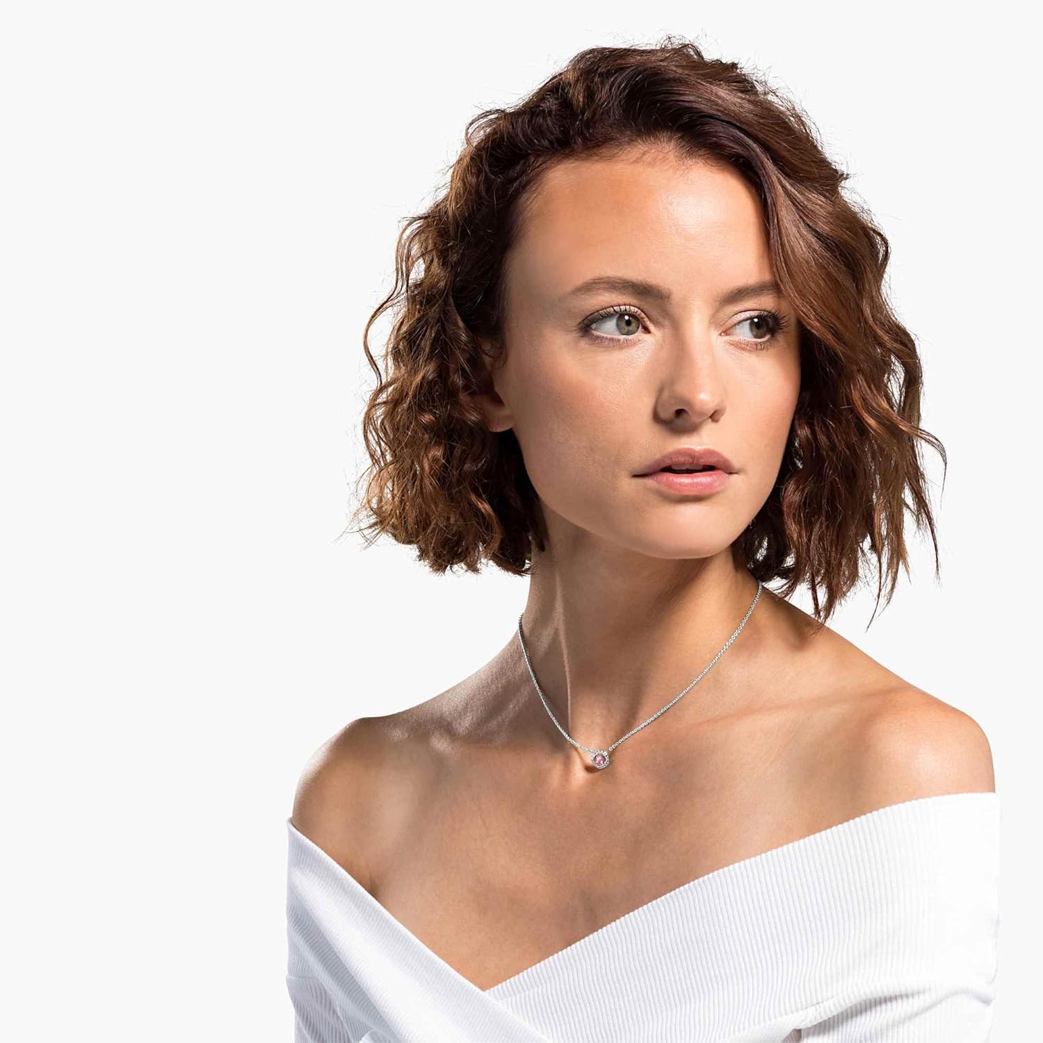 Swarovski Amazon Exclusive Una Angelic Necklace Collection, Square Cut, Blue, Pink or White Crystals in a Rhodium Plated Setting