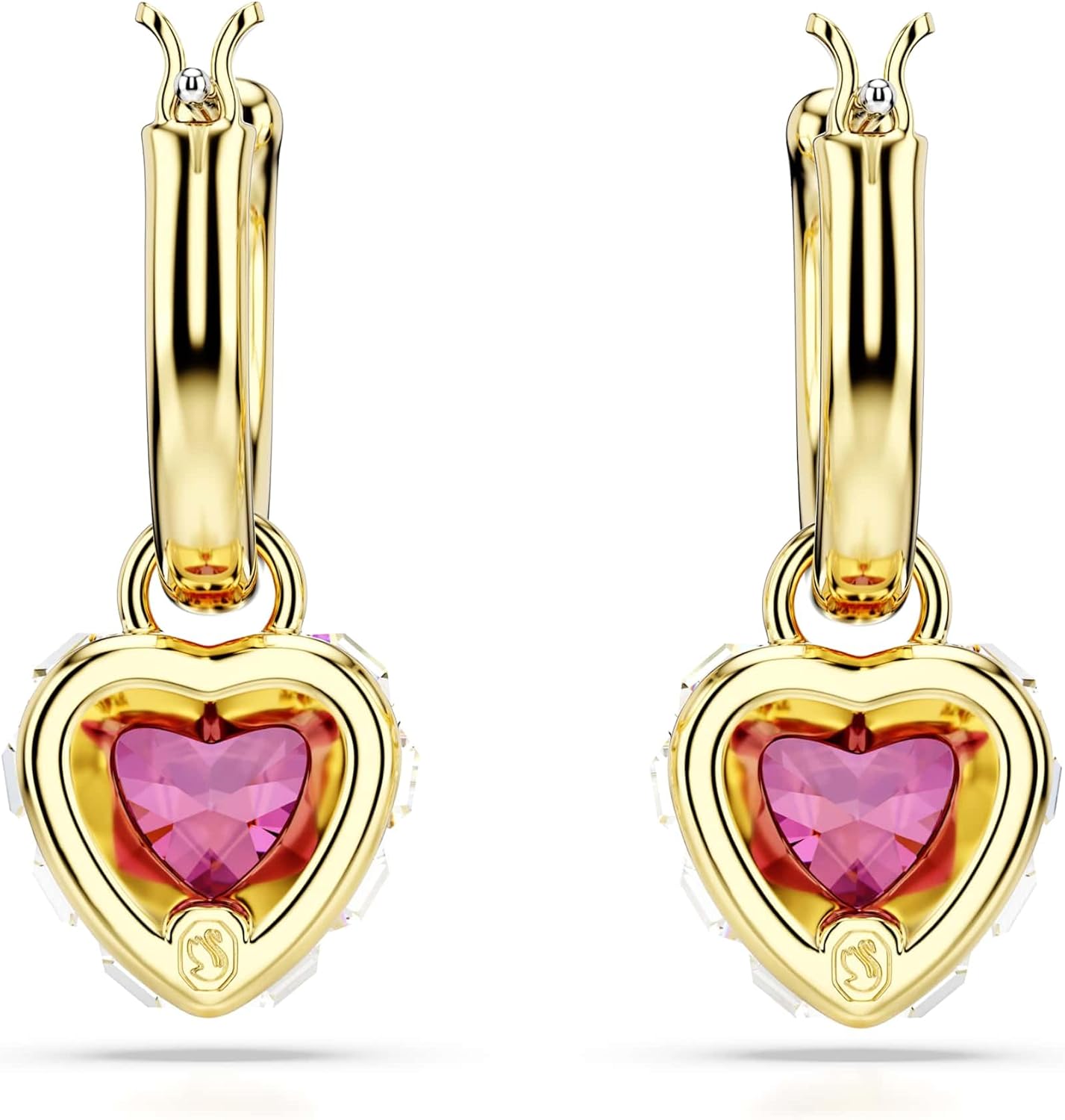 Swarovski Chroma Drop Earrings, Red Heart Shaped Crystals in a Gold-Tone Plated Setting