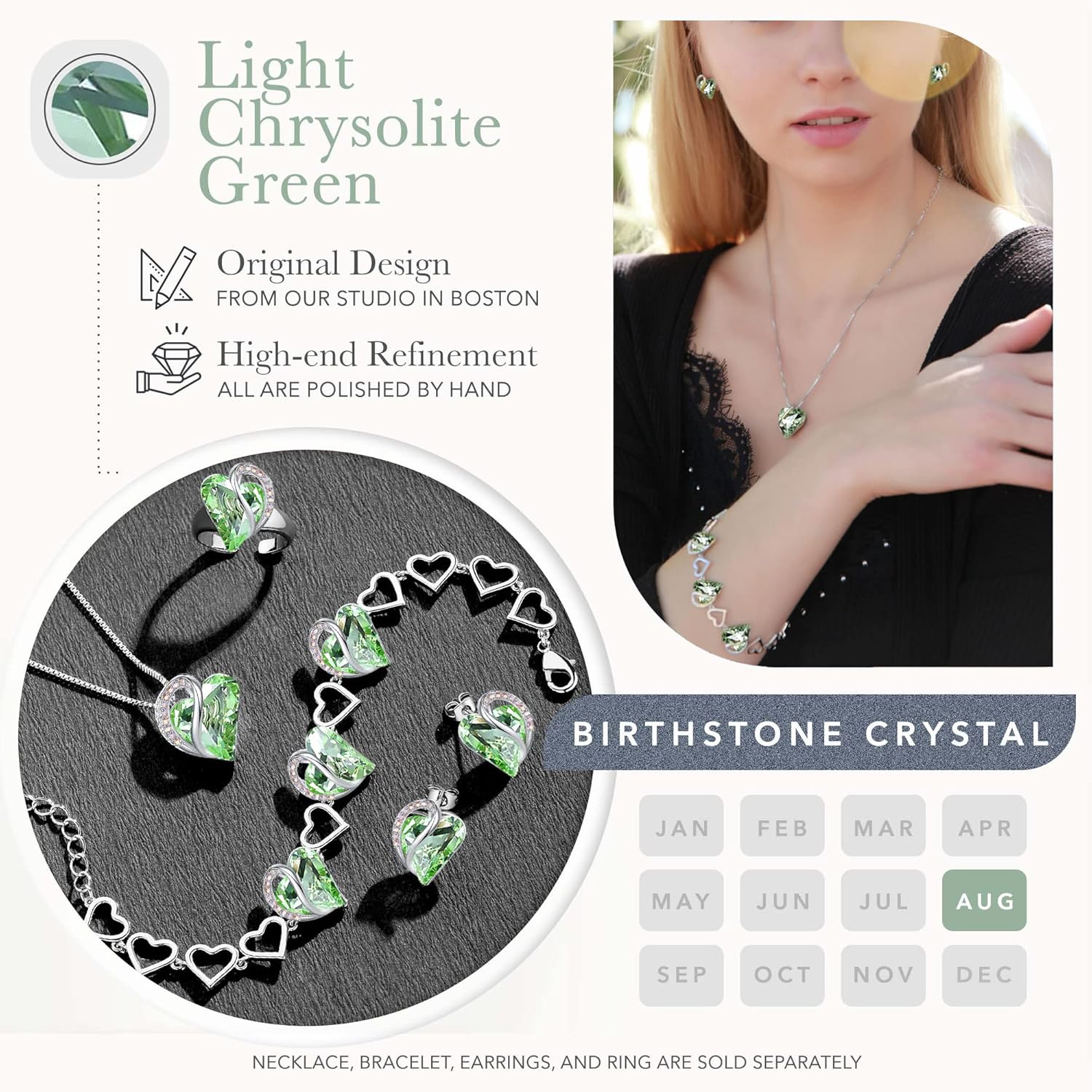 Leafael Infinity Love Heart Bracelet, Birthstone Bracelets For Women with Healing Crystals, Allergy-Free Jewellery for Women with Gift Box, Silver-Tone Link Charm Bracelet, 7-inch chain 2-inch Extender