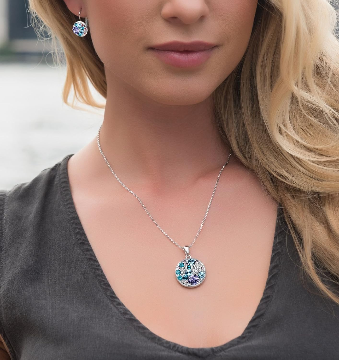 Leafael Ocean Bubble Women's Jewelry Set Made with Swarovski Crystals Costume Fashion Pendant Necklace Earring Set