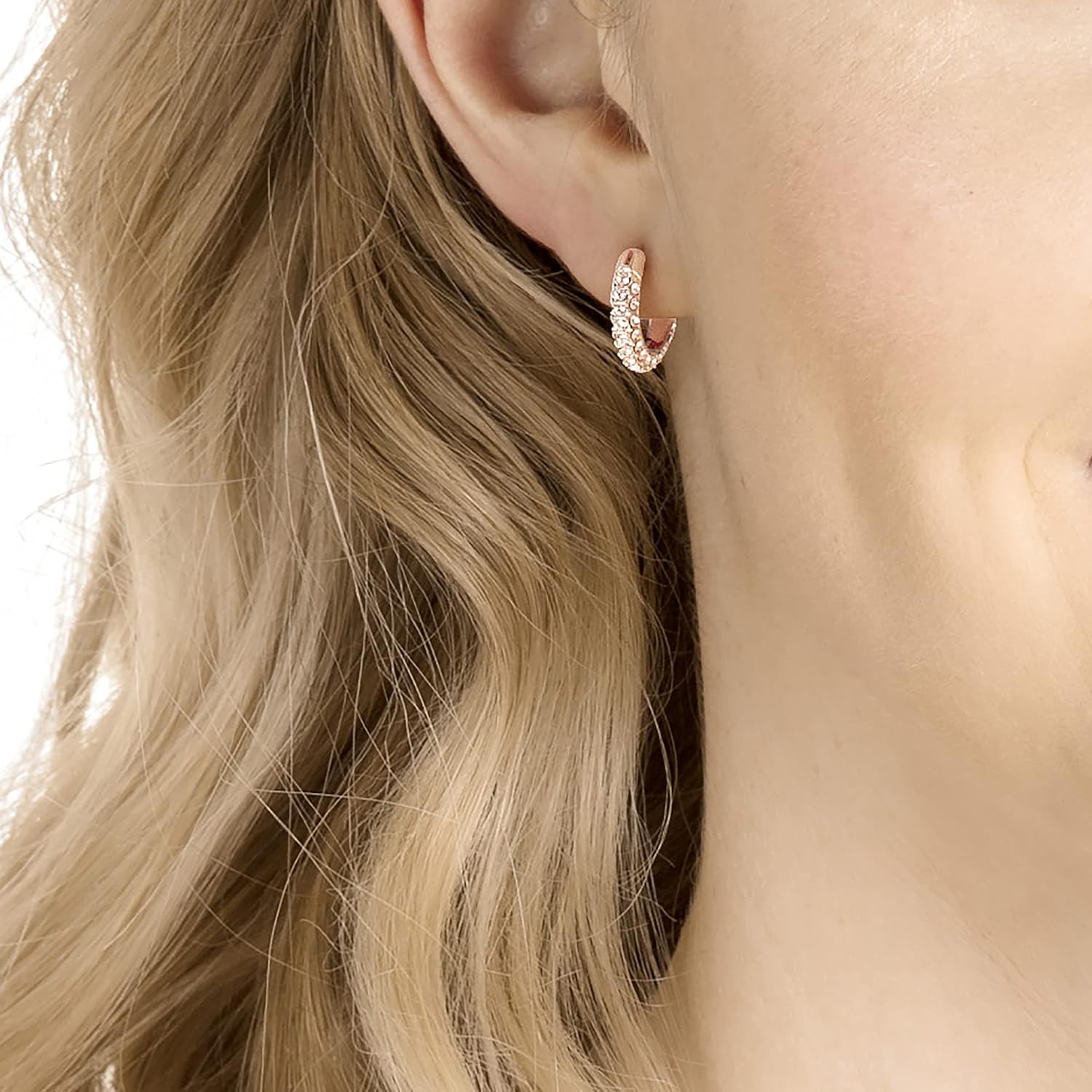 Swarovski Dextera Hoop Earrings Collection, White Crystals in a Rhodium or Rose Gold-Tone Plated Setting