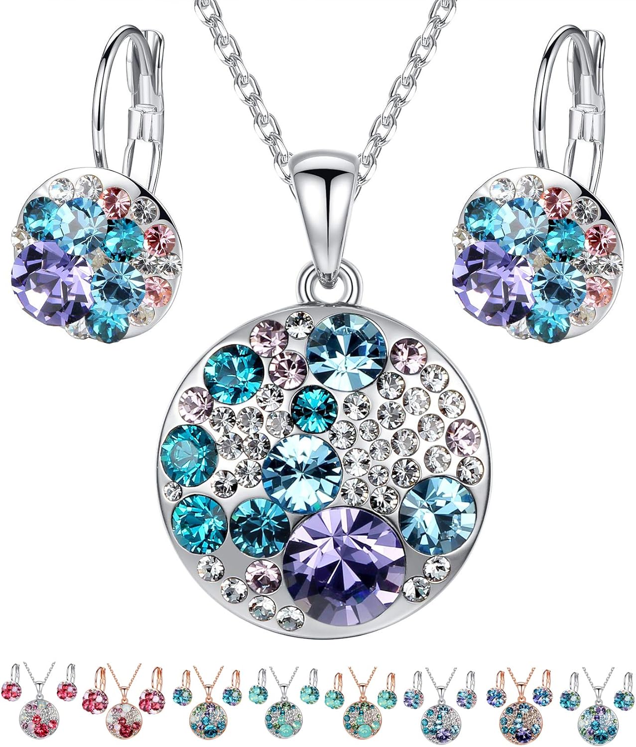 Leafael Ocean Bubble Women's Jewelry Set Made with Swarovski Crystals Costume Fashion Pendant Necklace Earring Set