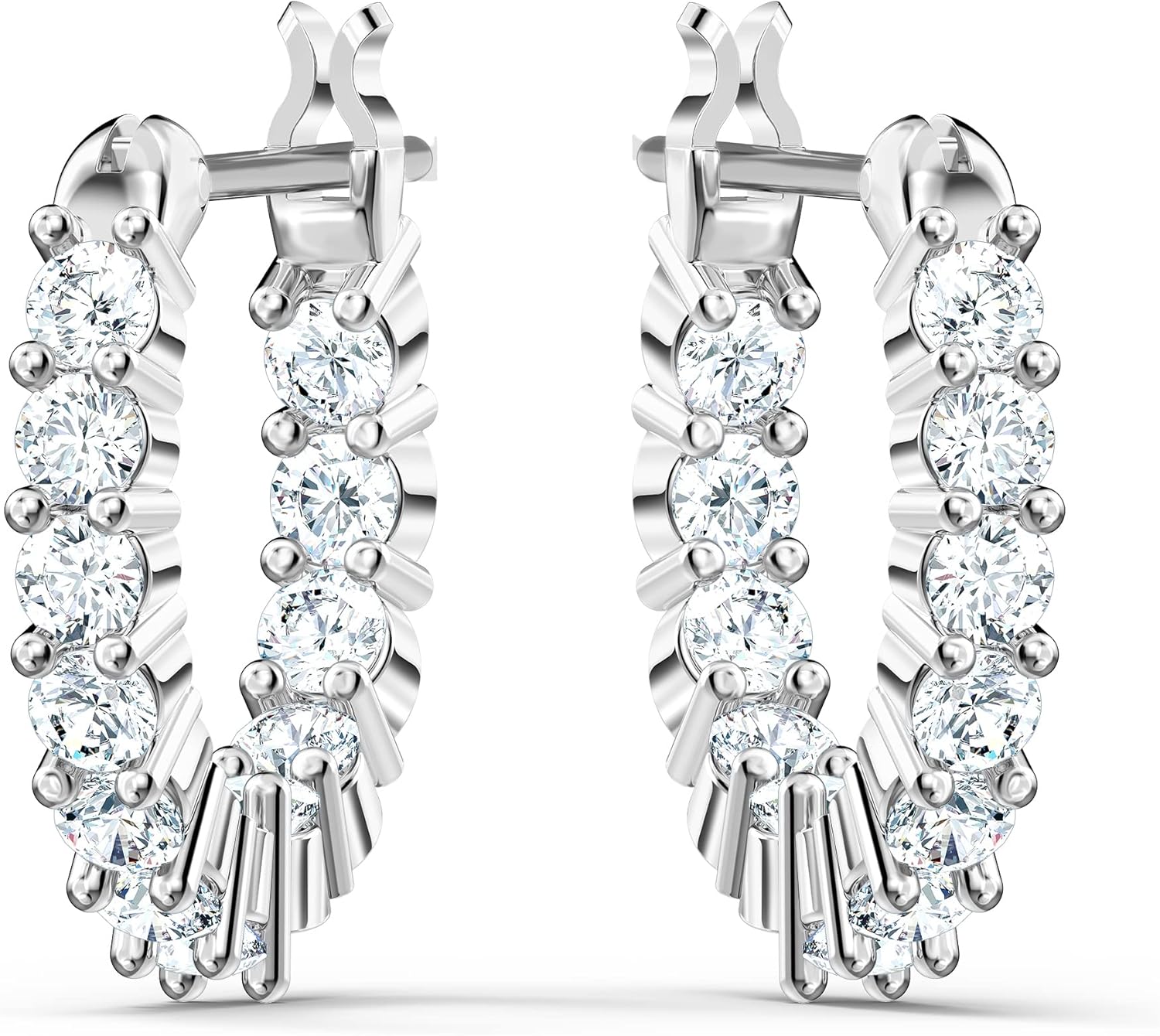 Swarovski Matrix Vittore Hoop Earrings, White Round Cut Crystals in a Rhodium Plated Setting