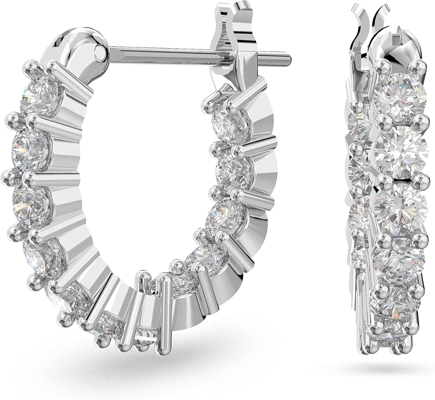 Swarovski Matrix Vittore Hoop Earrings, White Round Cut Crystals in a Rhodium Plated Setting