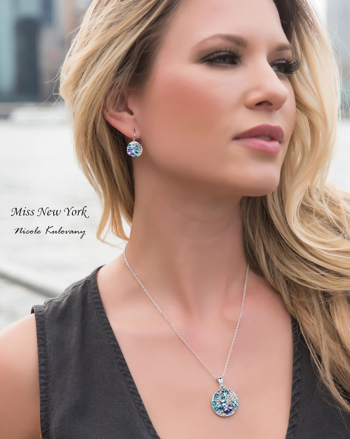 Leafael Ocean Bubble Women's Jewelry Set Made with Swarovski Crystals Costume Fashion Pendant Necklace Earring Set