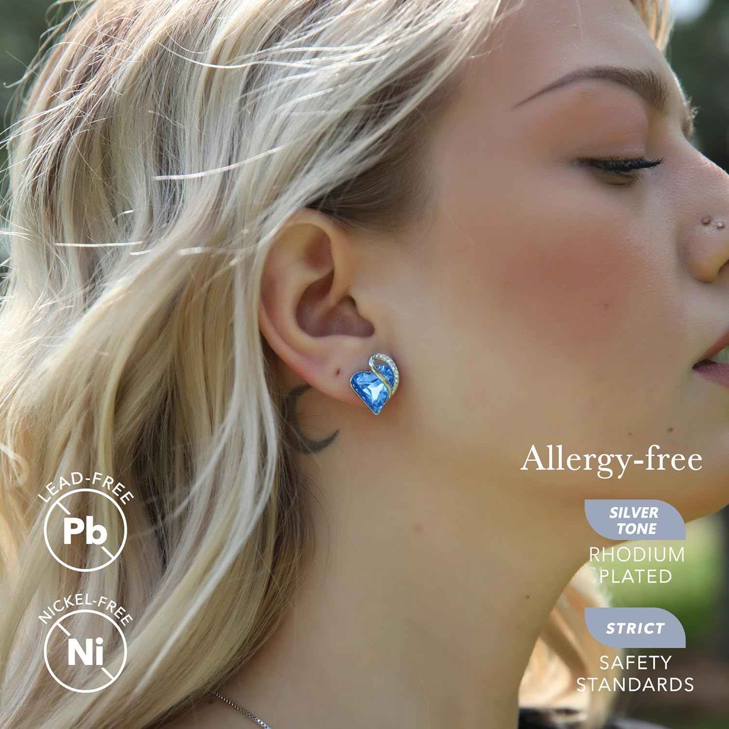 Leafael Infinity Love Heart Birthstone Earrings for Women, Crystal Stud Earrings with Healing Stones, Allergy-Free Jewelry for Women with Gift Box, Silver-tone Birthstone Crystals Earrings