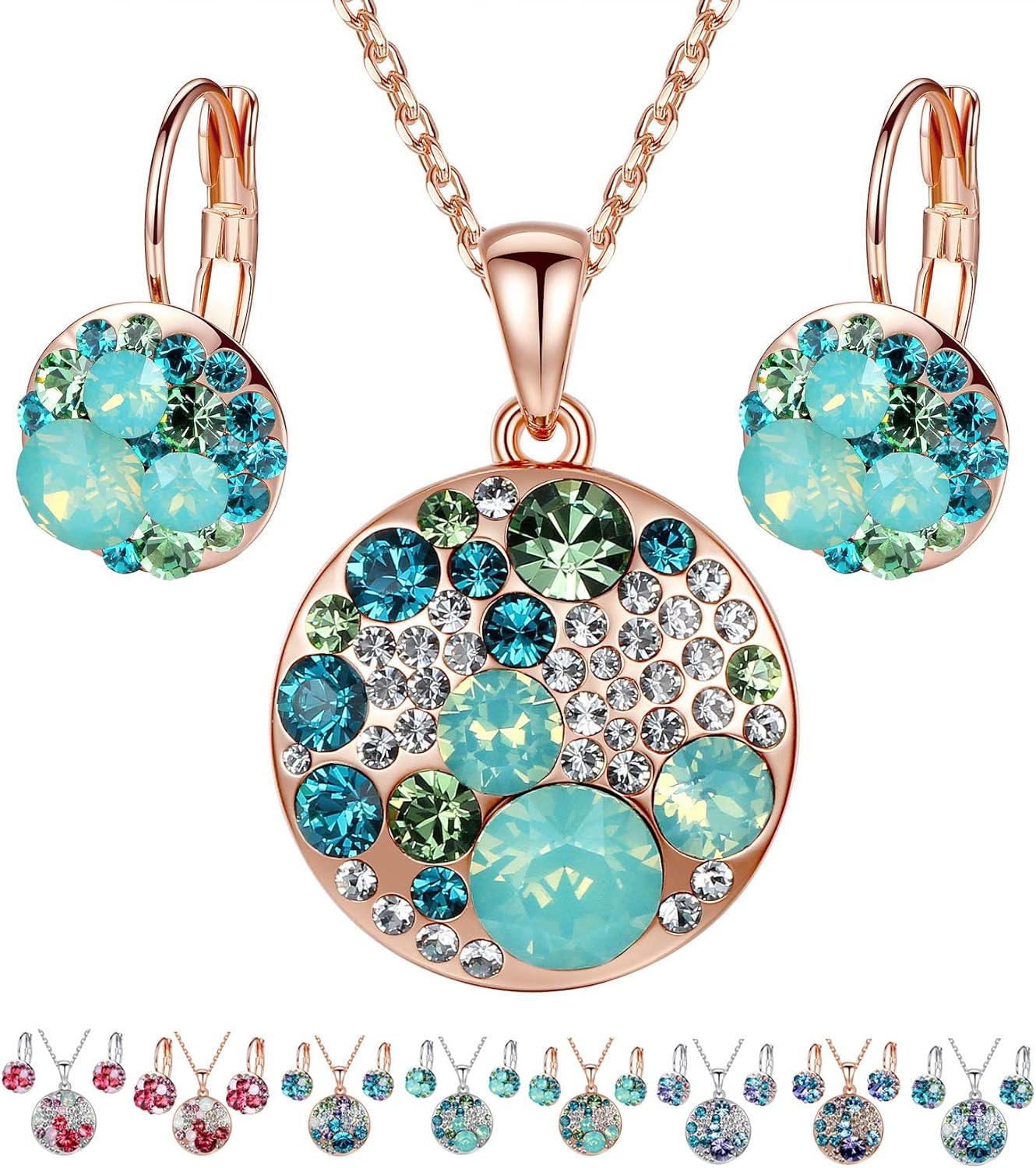 Leafael Ocean Bubble Women's Jewelry Set Made with Swarovski Crystals Costume Fashion Pendant Necklace Earring Set