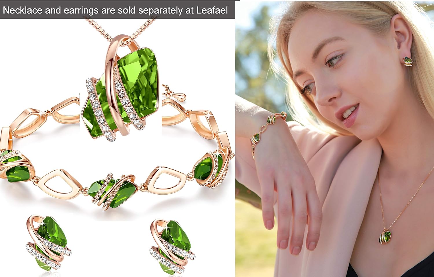 Leafael Wishstone Crystal Link Charm Bracelet, Birthstone Bracelets with Healing Crystals, Allergy-Free Jewellery for Women with Gift Box, Silver-Tone or Rose Gold Plated Bracelets For Women