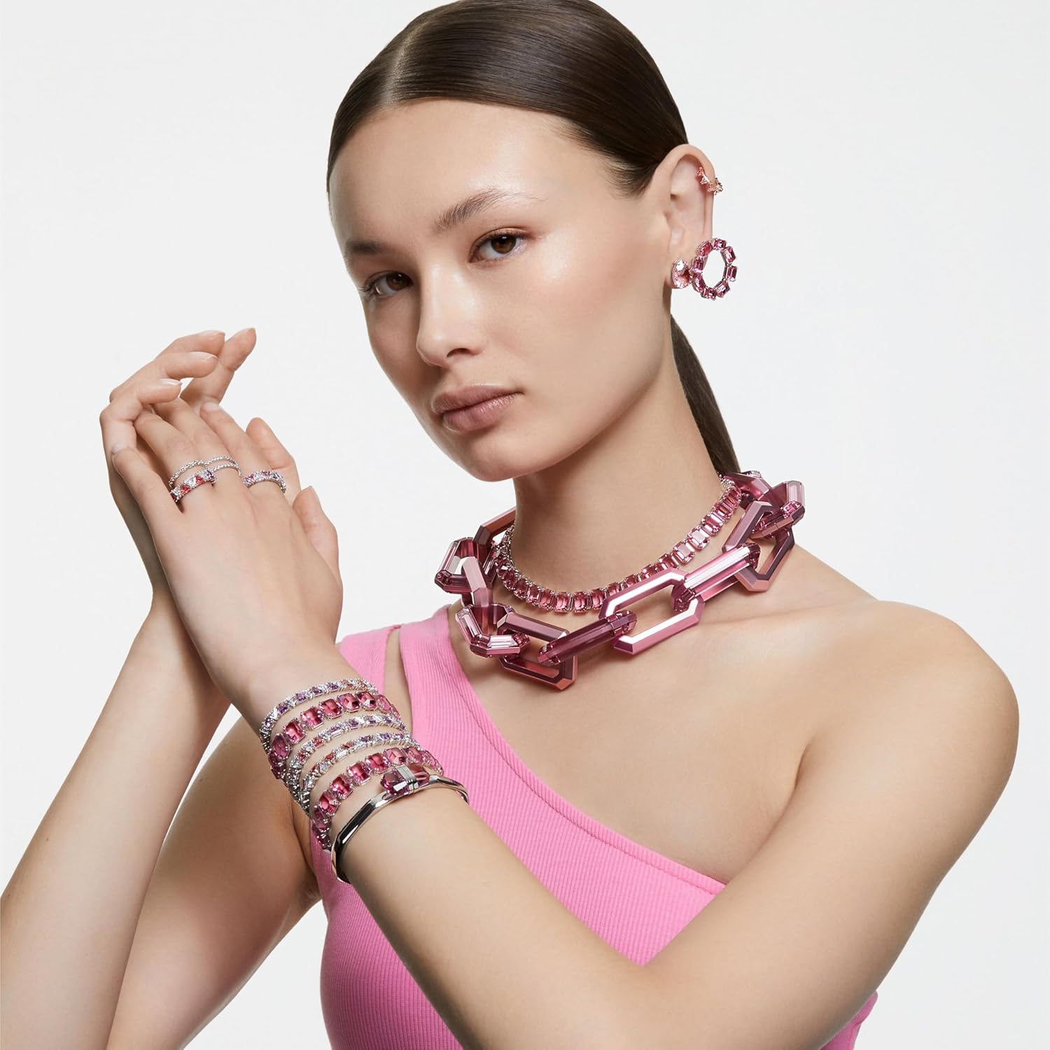 Swarovski Matrix Vittore Ring Collection, White Marquise or Round Cut Crystals in a Rhodium or Rose Gold-Tone Plated Setting