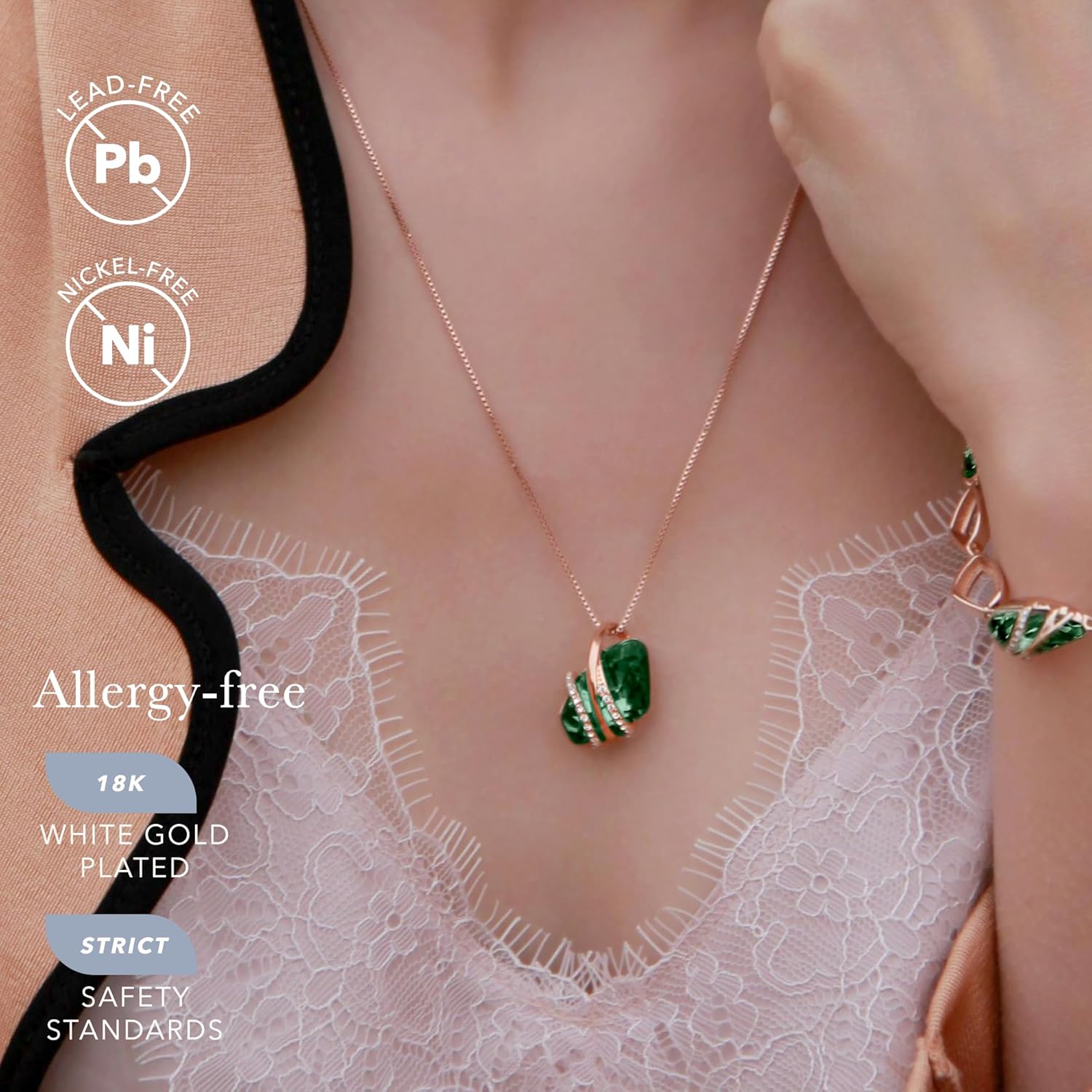 Leafael Wish Stone Pendant Necklace, Necklaces for Women with Birthstone Crystals, Allergy-Free Jewelry for Women with Gift Box, 18K Rose Gold Plated or Silver-tone Birthstone Necklace for Women