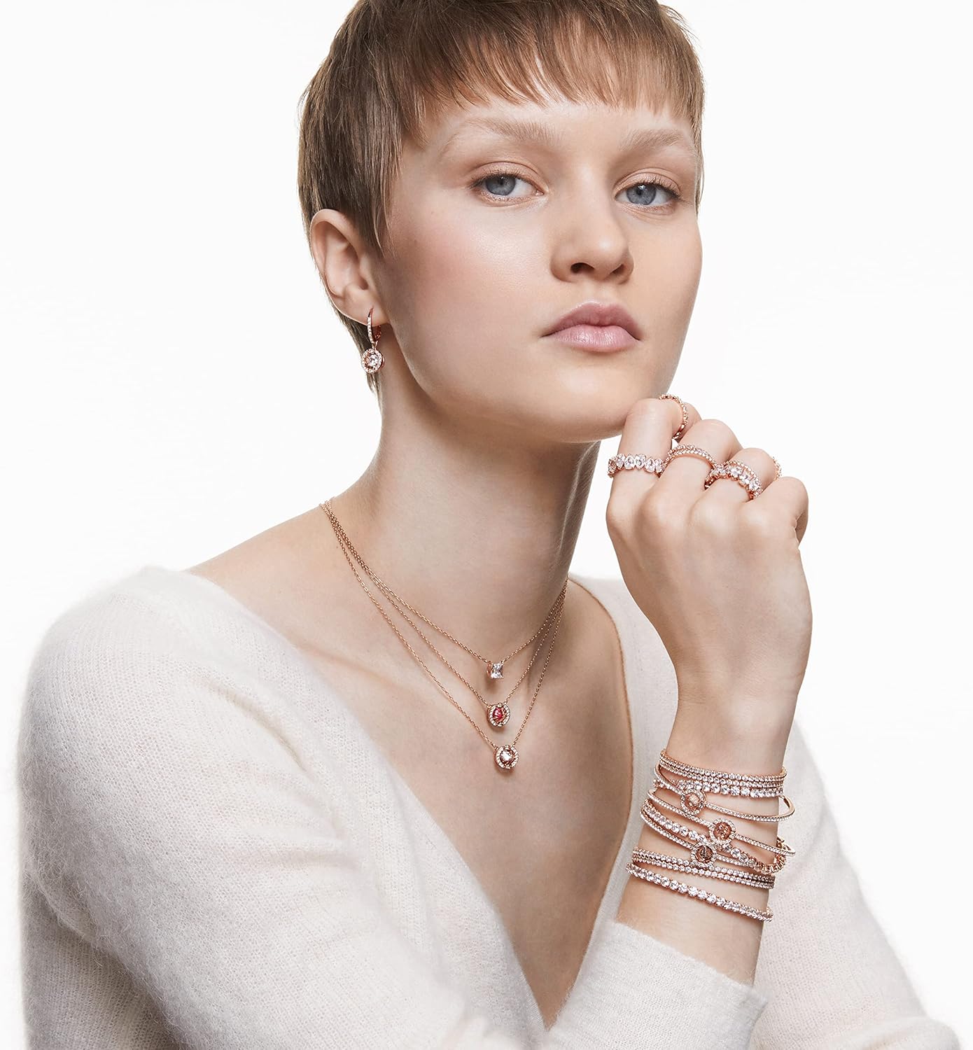 Swarovski Una Drop Earrings Collection, Pink or White Crystals in a Rose Gold-Tone Plated Setting