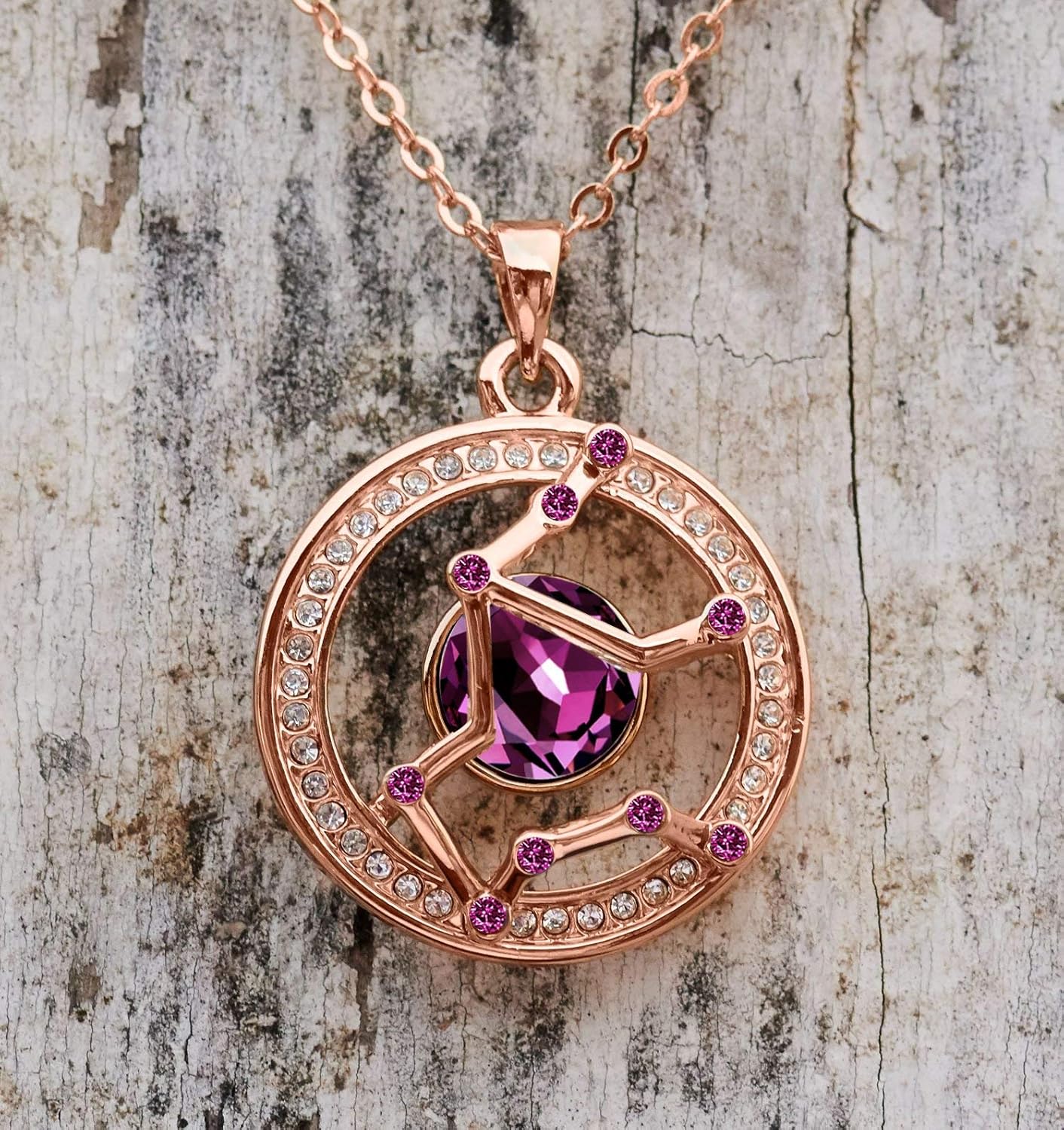 Leafael Superstar Zodiac Constellation Pendant Necklace Made with Premium Crystal Horoscope Jewelry, Gold or Rose Gold Plated, 18"+ 2"
