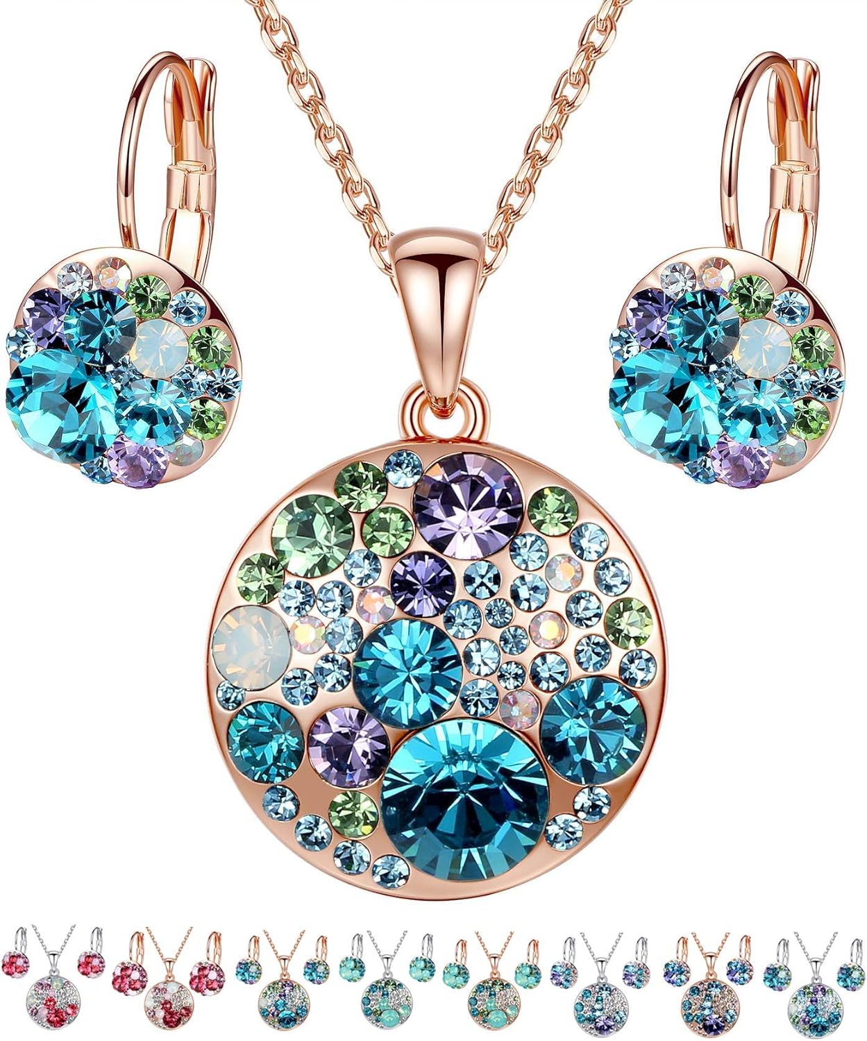 Leafael Ocean Bubble Women's Jewelry Set Made with Swarovski Crystals Costume Fashion Pendant Necklace Earring Set