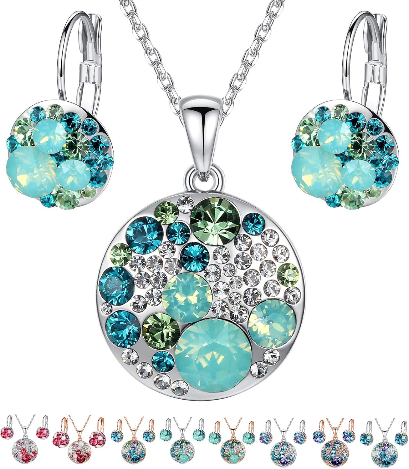 Leafael Ocean Bubble Women's Jewelry Set Made with Swarovski Crystals Costume Fashion Pendant Necklace Earring Set