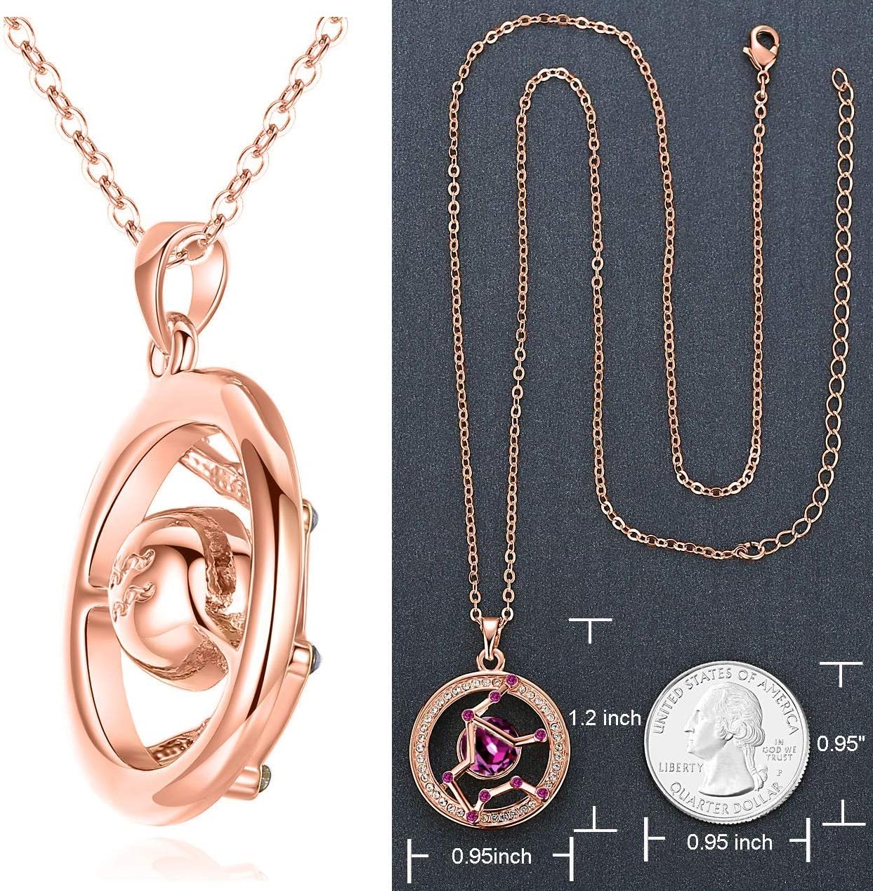 Leafael Superstar Zodiac Constellation Pendant Necklace Made with Premium Crystal Horoscope Jewelry, Gold or Rose Gold Plated, 18"+ 2"