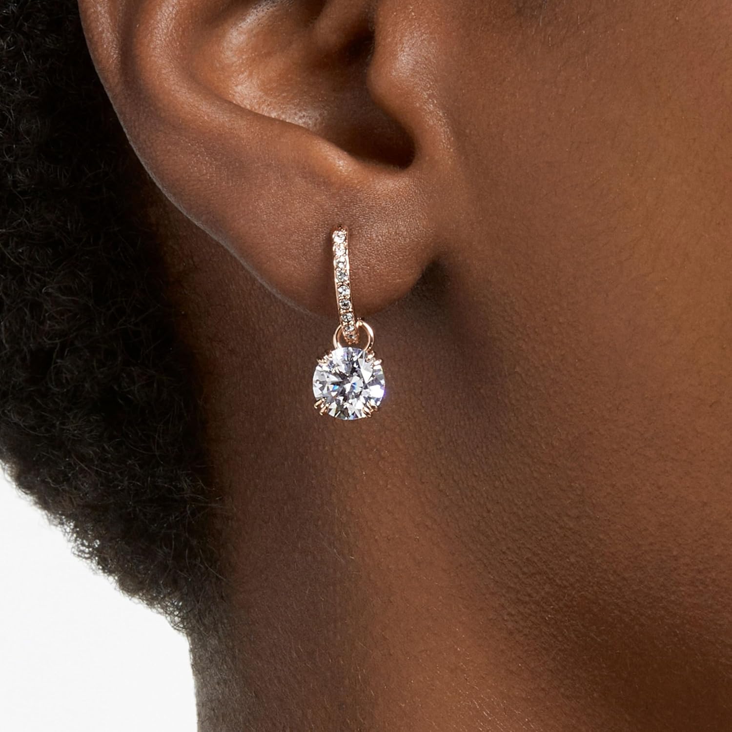Swarovski Stilla Drop Earrings Collection, White Round Cut and Pavé Crystals in a Rhodium, Rose Gold-Tone or Gold-Tone Plated Setting