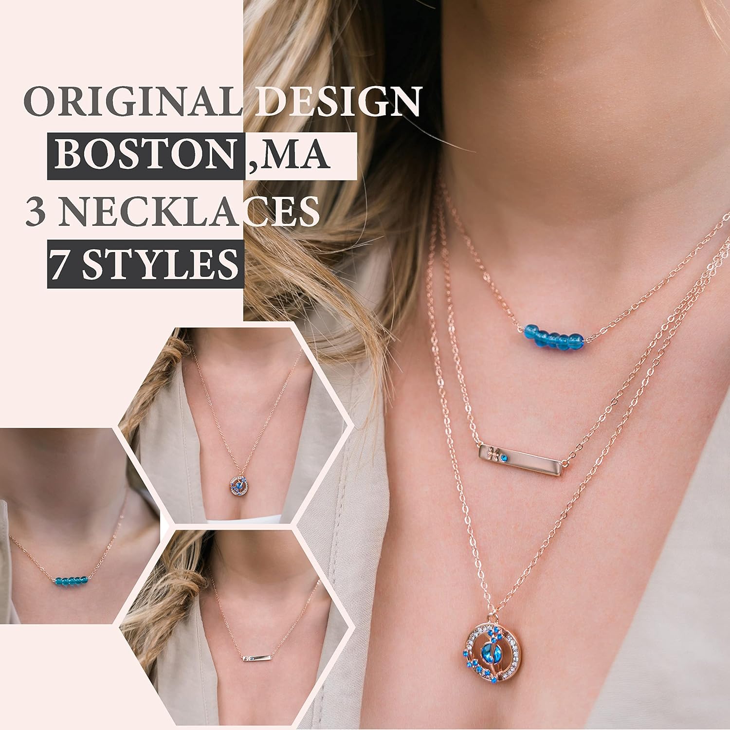 Dainty Layered Zodiac Necklaces for Women, 18K Rose Gold Plated, Bead Bar Y Pendant Multilayer Necklace, Birthstone Crystals Horoscope, Layering Minimalist Jewelry Birthday Gifts for Wife Mom Girls