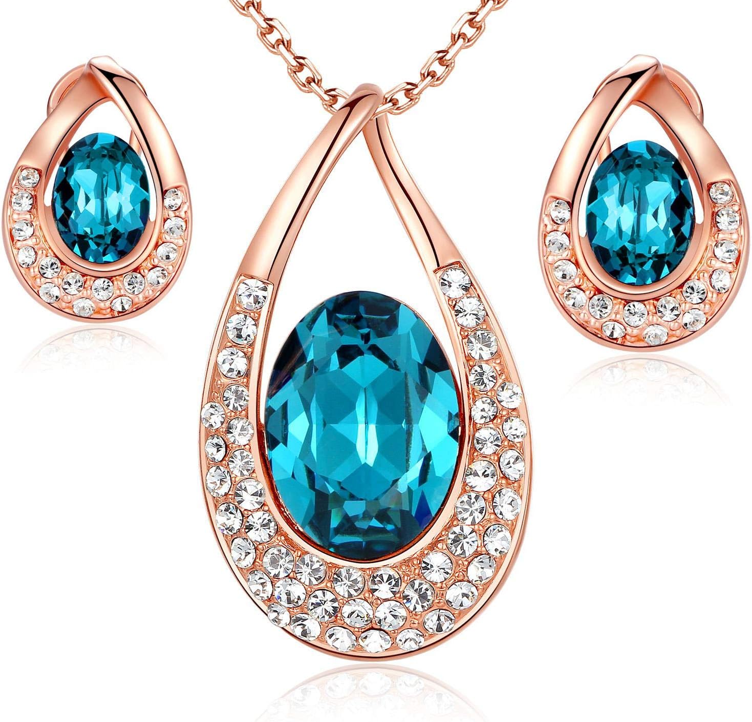 Leafael [Presented by Miss New York] Angel's Teardrop Made with Swarovski Crystals Zircon Jewelry Set Earrings Necklace
