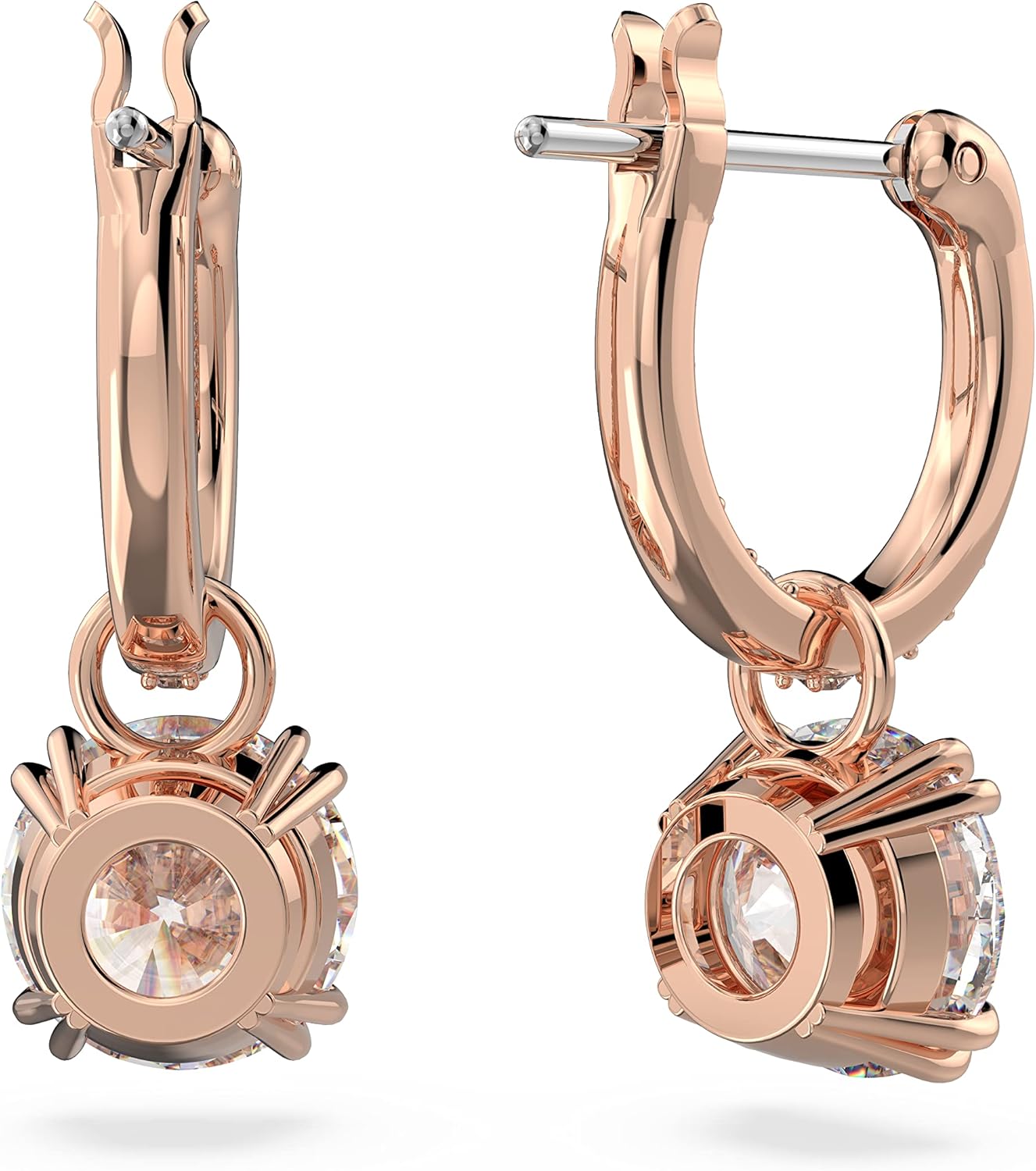 Swarovski Stilla Drop Earrings Collection, White Round Cut and Pavé Crystals in a Rhodium, Rose Gold-Tone or Gold-Tone Plated Setting