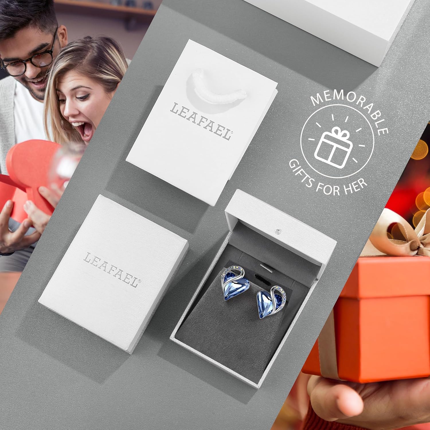 Leafael Infinity Love Heart Birthstone Earrings for Women, Crystal Stud Earrings with Healing Stones, Allergy-Free Jewelry for Women with Gift Box, Silver-tone Birthstone Crystals Earrings