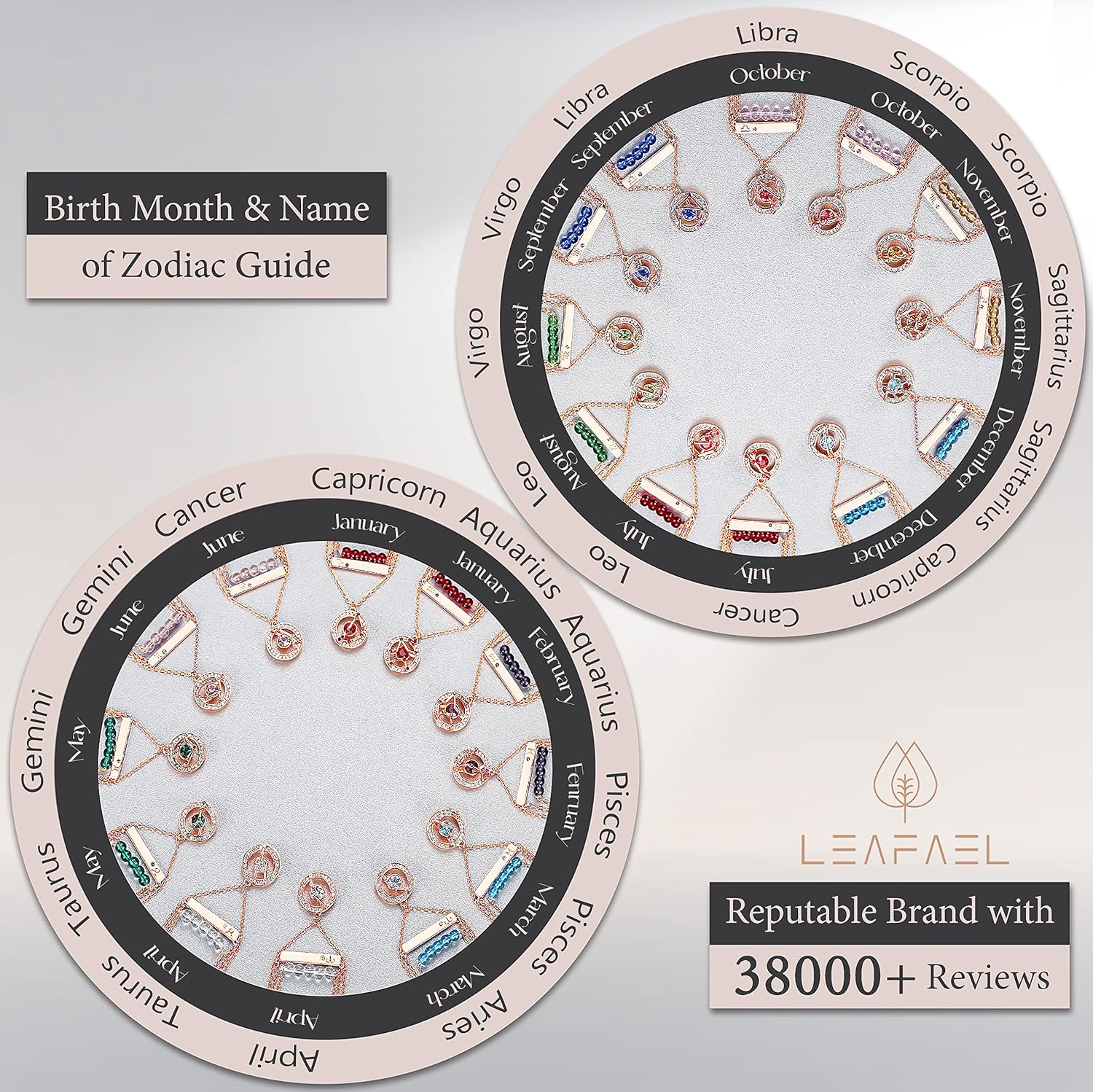 Dainty Layered Zodiac Necklaces for Women, 18K Rose Gold Plated, Bead Bar Y Pendant Multilayer Necklace, Birthstone Crystals Horoscope, Layering Minimalist Jewelry Birthday Gifts for Wife Mom Girls